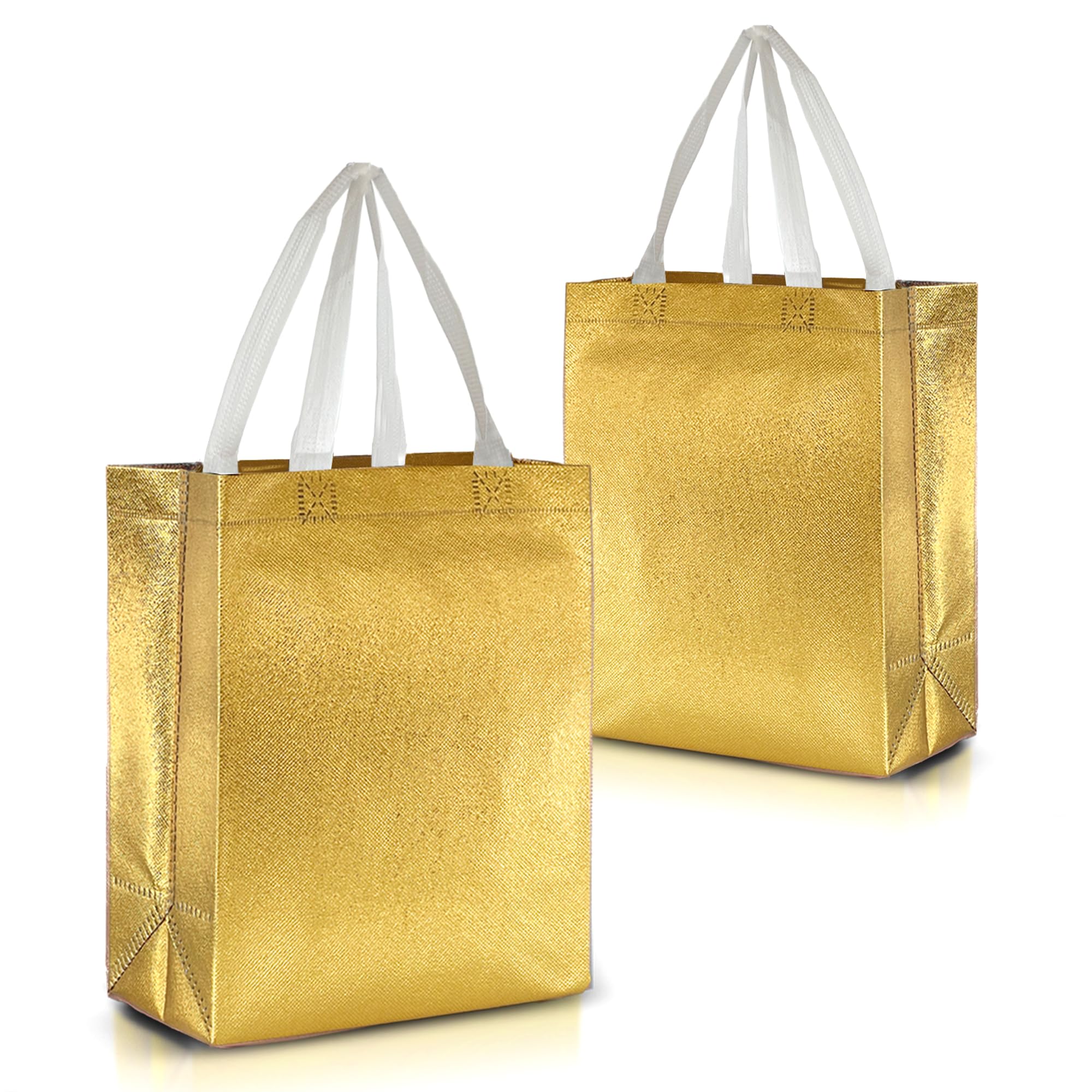 Nush Nush Bulk Gold Gift Bags with Handles - Set of 12 Reusable Medium Gift Bags (8x4x10 Inches) - Perfect for Christmas, Birthdays, Party Favors & Goodie Bags - Elegant Gift Packaging for Weddings, Baby Showers & Corporate Events