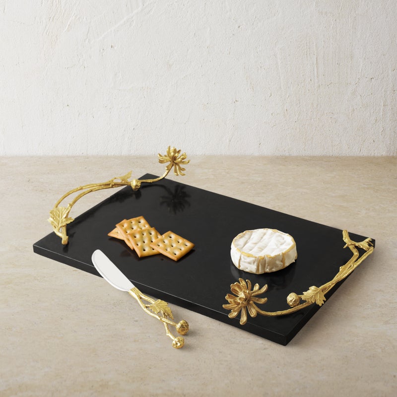Premium Dahlia Cheese Board Set with Knife - Elegant Serving Tray for Cheese, Charcuterie & Appetizers - Perfect for Dinner Parties, Wine Tasting & Entertaining Guests