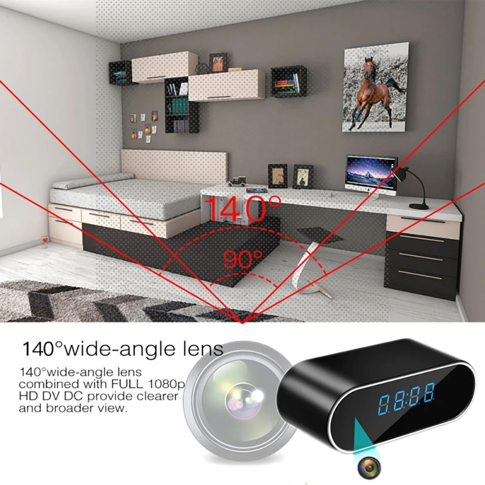 FKINGLRK Full HD 1080P Hidden Spy Camera Alarm Clock - WiFi Mini Nanny Cam with Motion Detection & Night Vision, Remote Monitoring via AP/IP - Perfect for Home Security, Baby Monitoring, and Office Surveillance