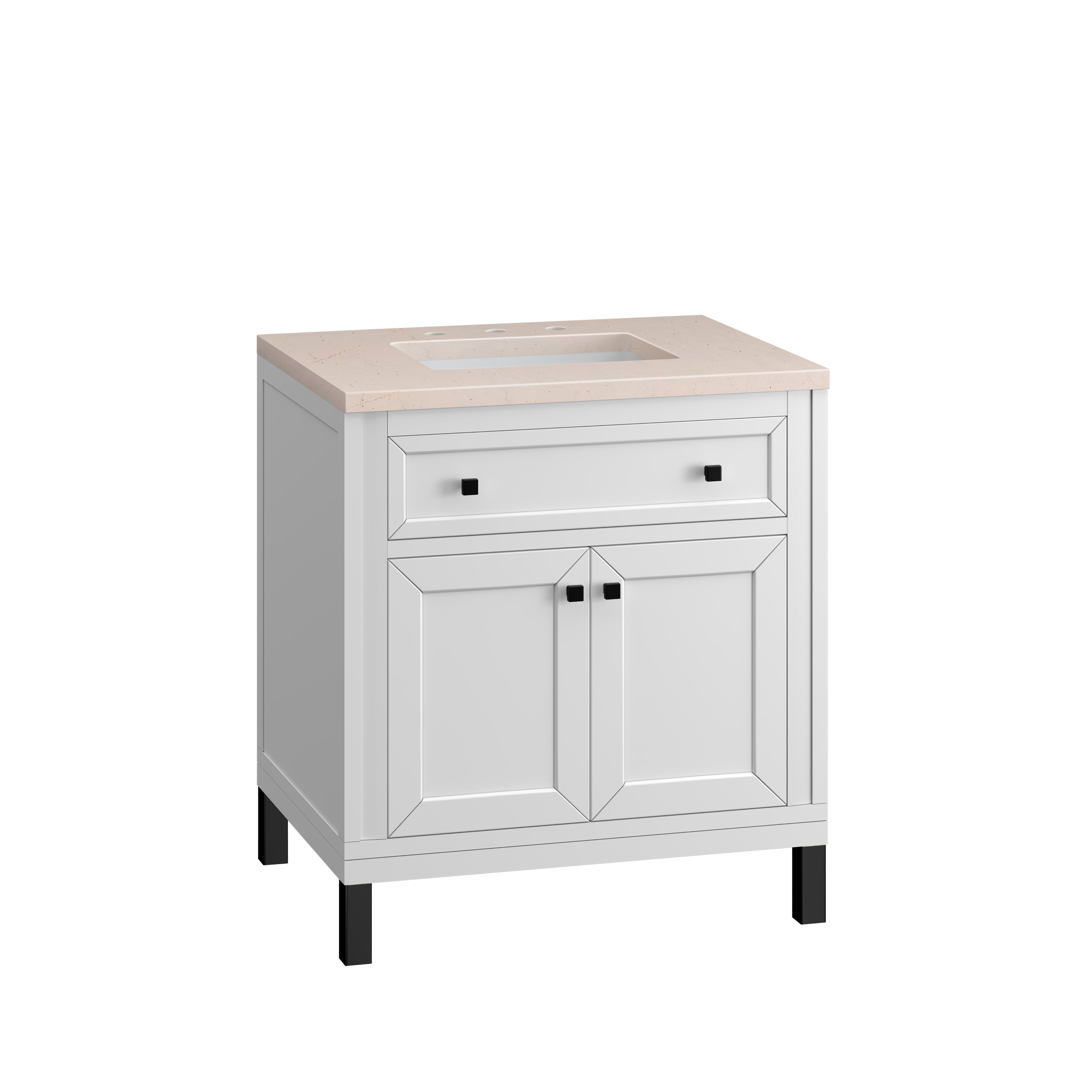 Chicago 30-Inch Single Bathroom Vanity Set with Glossy White Finish & 3CM Eternal Marfil Stone Top - Perfect for Modern Master Bathrooms & Powder Rooms