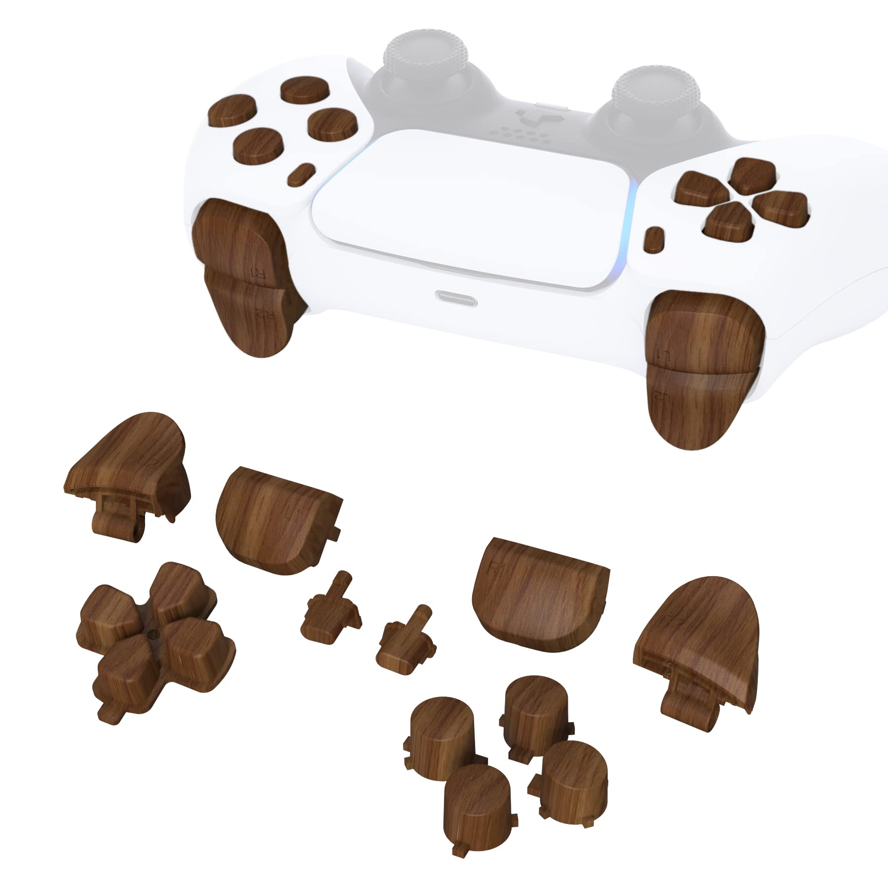 Premium Wood Grain PS5 Controller Buttons - eXtremeRate Replacement D-pad, Triggers (R1 L1 R2 L2), Share & Face Buttons Full Set - Compatible with BDM-010 & BDM-020 - Perfect for Gaming, Customization & Enhanced Gameplay Experience