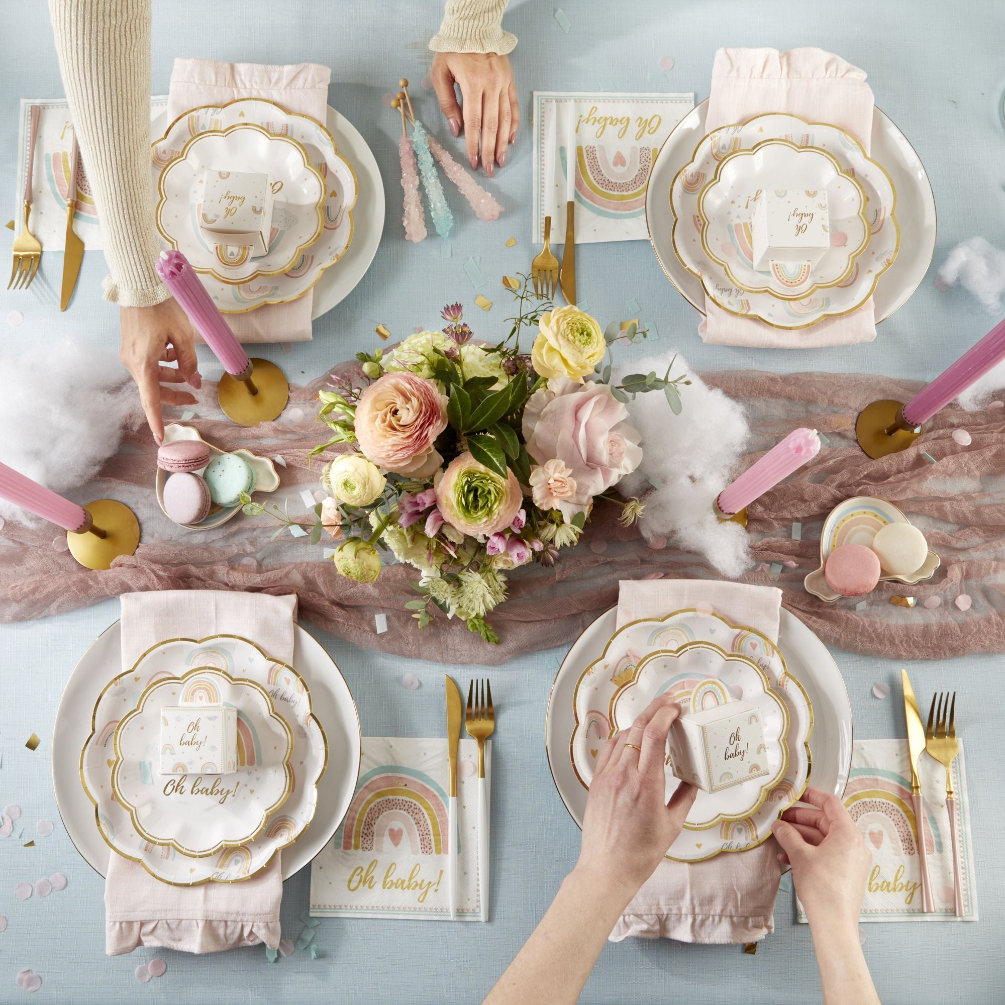 Boho Rainbow Baby Shower Party Tableware Set - 62 Pieces for 16 Guests | Disposable Plates, Cups, Napkins & Cutlery | Perfect for Birthday, Baby Shower & Bridal Shower Decorations
