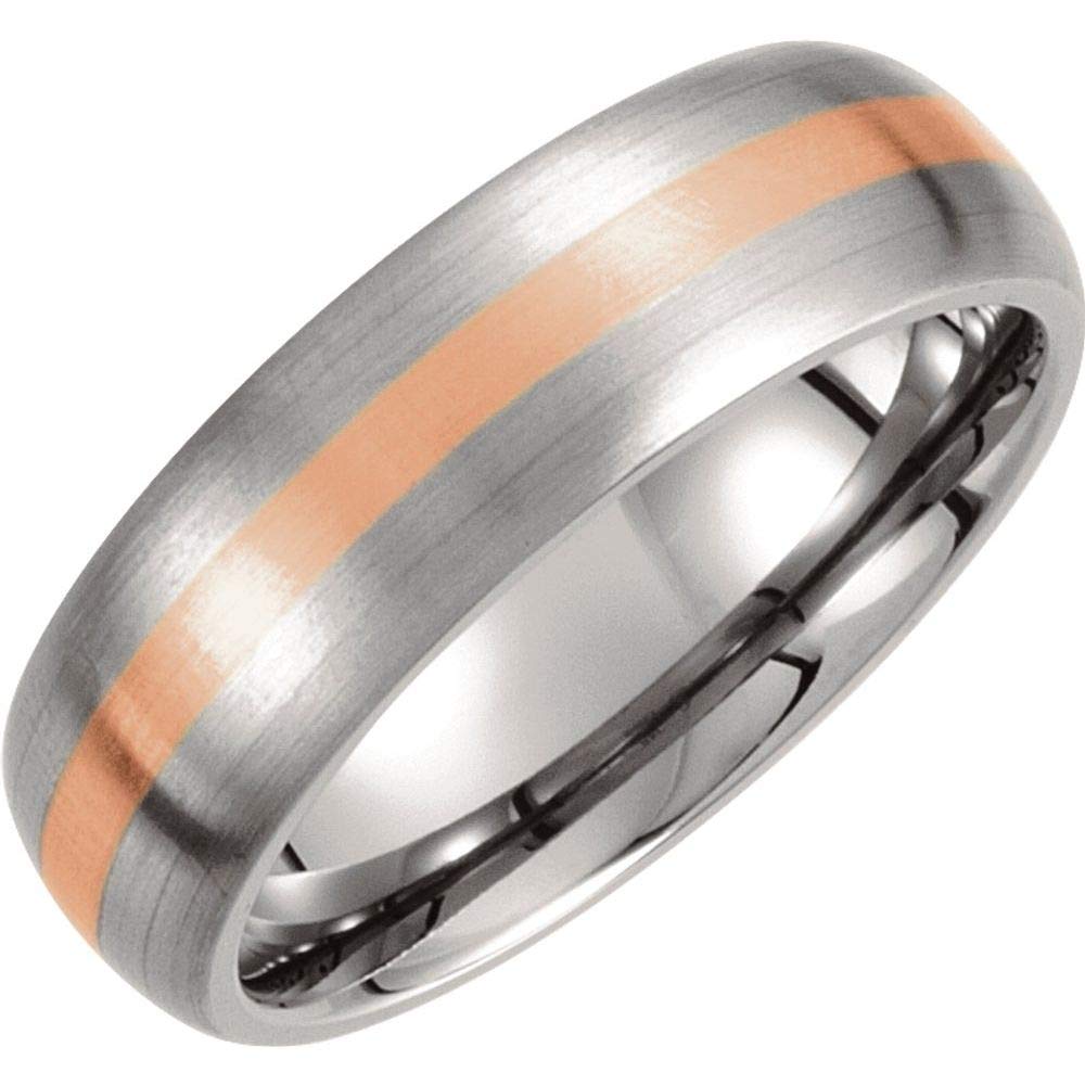 14K Rose Gold & Titanium Inlay 7mm Satin Finish Wedding Band Ring for Women - Elegant Bridal Jewelry, Anniversary Gift for Her - Perfect for Engagements, Weddings & Special Occasions