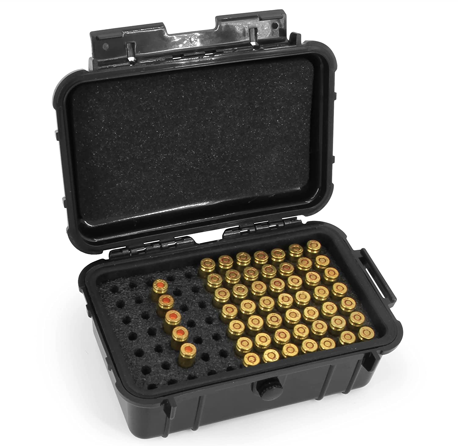 CASEMATIX Hard Shell 9mm Ammo Box - Waterproof Airtight Ammo Case for 5.56, .223 & 9mm Bullets - 84 Slot Custom Foam Insert with Impact Protection - Ideal for Range Shooting, Hunting & Ammo Storage