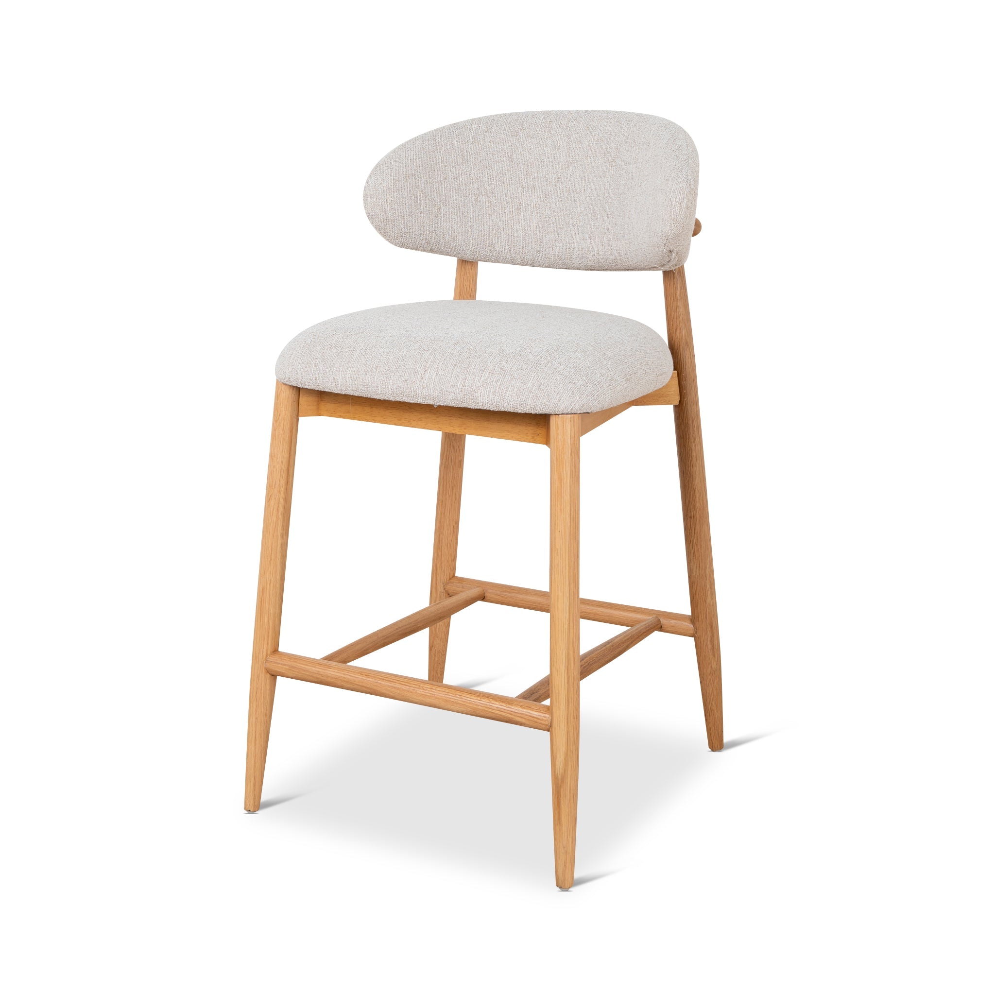 65cm Coastal Beige Bar Stool with Natural Oak Finish - Perfect for Kitchen Islands, Breakfast Nooks & Coastal Home Decor