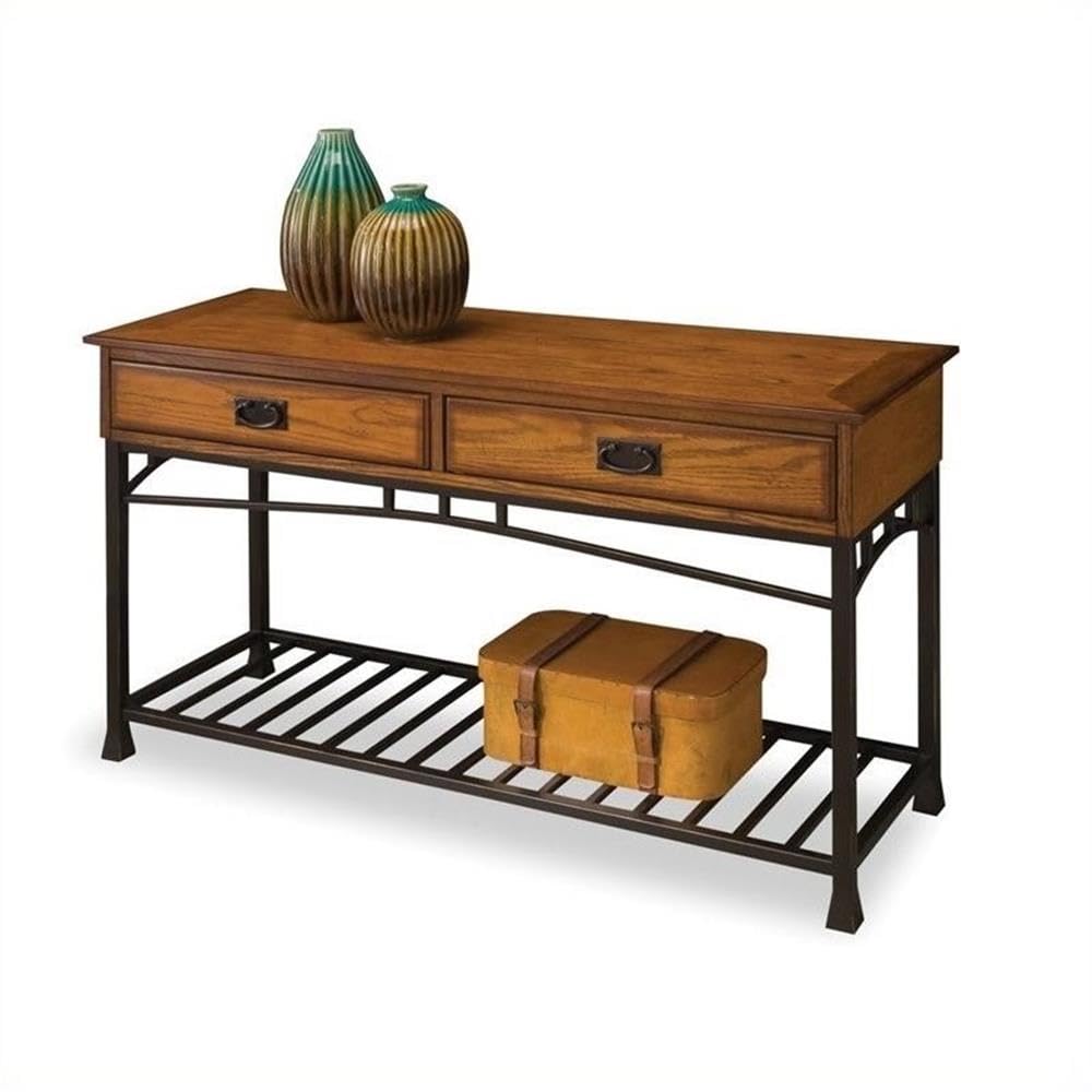 Pemberly Row 2-Drawer Modern Wood Console Table in Distressed Oak - Stylish Entryway Sofa Table for Hallway, Living Room & Home Decor