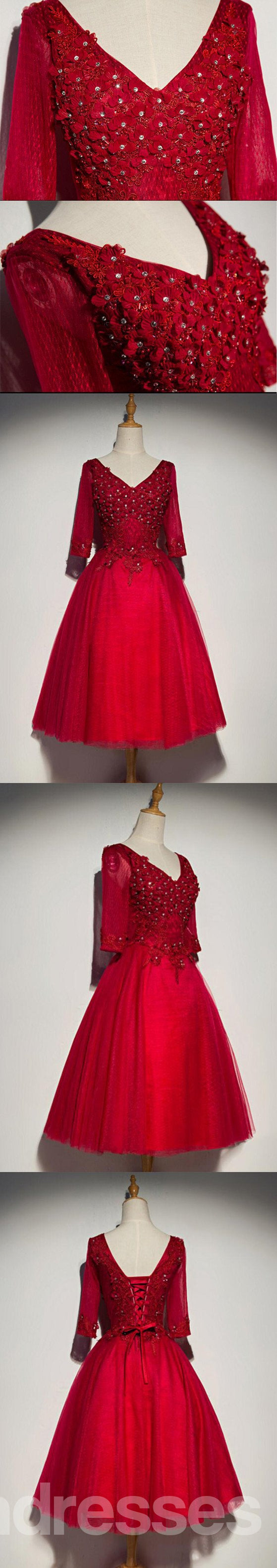 Elegant Long Sleeve Red Lace Prom Dress for Homecoming | Affordable Short Party Dress | Perfect for Formal Dances, School Events & Special Occasions | CM310