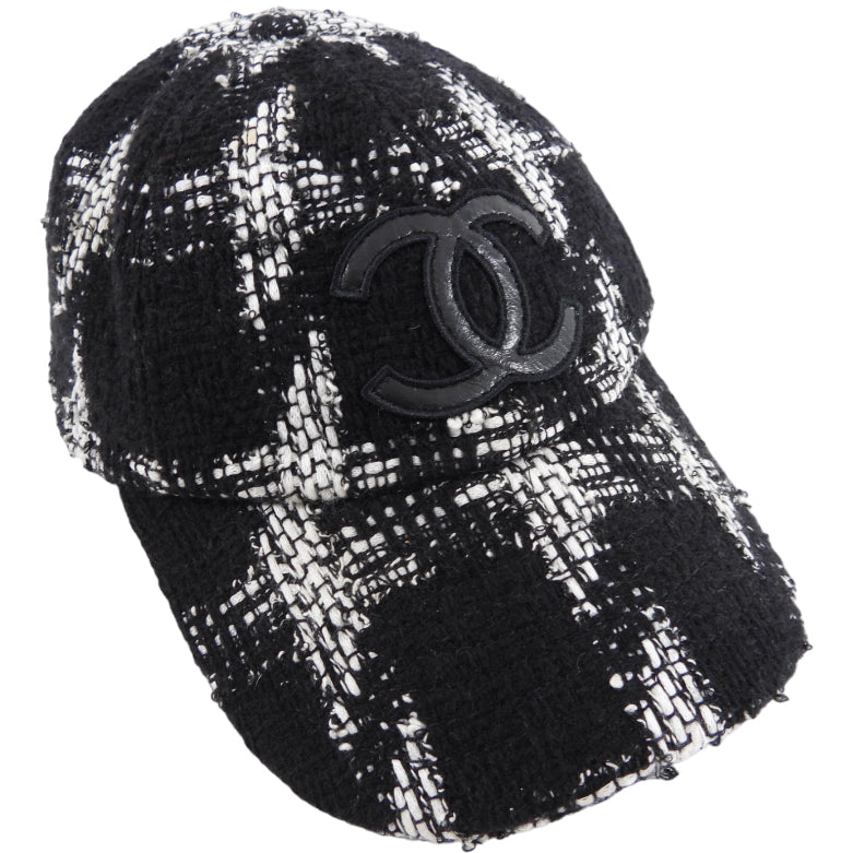 Chanel 2021 Black and White Tweed CC Baseball Cap for Women - Luxury Designer Hat for Fashion, Travel & Outdoor Activities