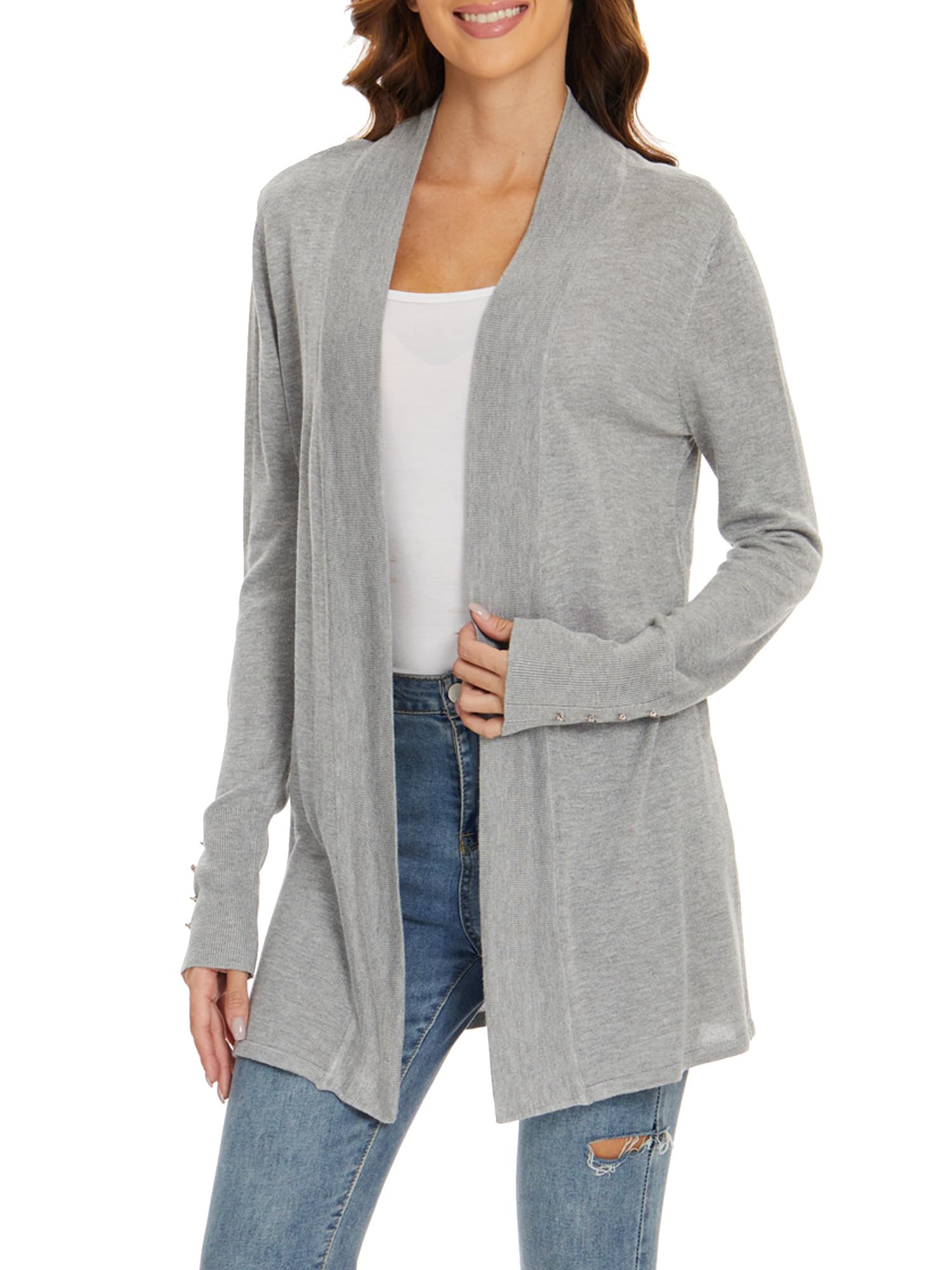 Women's Lightweight Open Front Cardigan Sweater - Long Sleeve Dressy Casual Knitwear for Spring & Early Fall | Perfect for Office, Layering & Everyday Wear