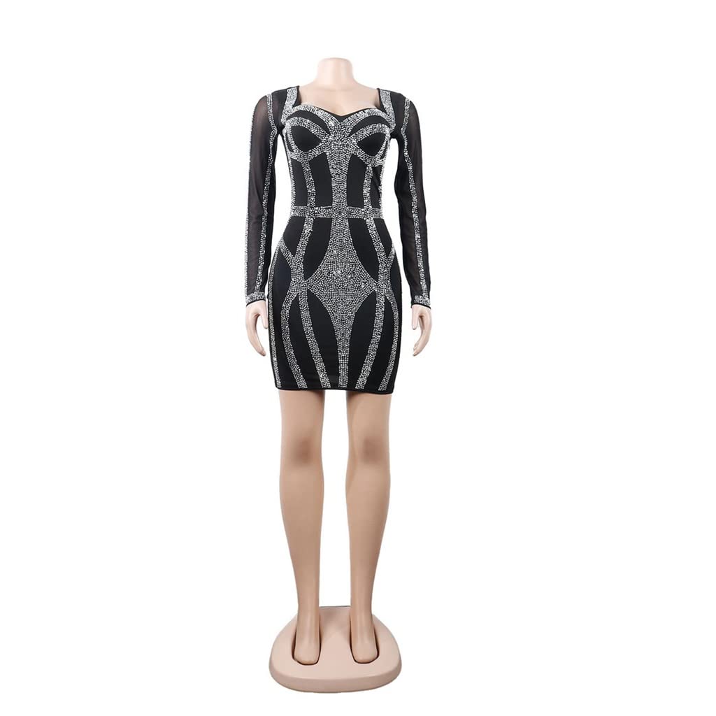 Sexy Long Sleeve Mesh Mini Dress for Women - Elegant Sheer Evening Club Dress for Party & Night Out (Color: Black, Size: XL) | Perfect for Cocktail Parties, Date Nights & Clubbing