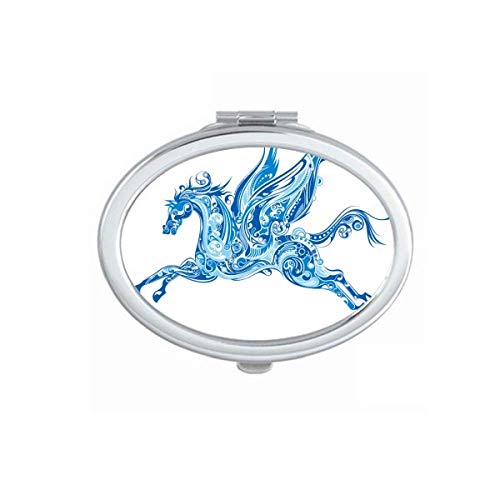 DIYthinker Blue Horse Wing Animal Art Grain Mirror - Portable Folding Double-Sided Makeup Mirror with Stand (Perfect for Travel, Vanity & Home Decor)