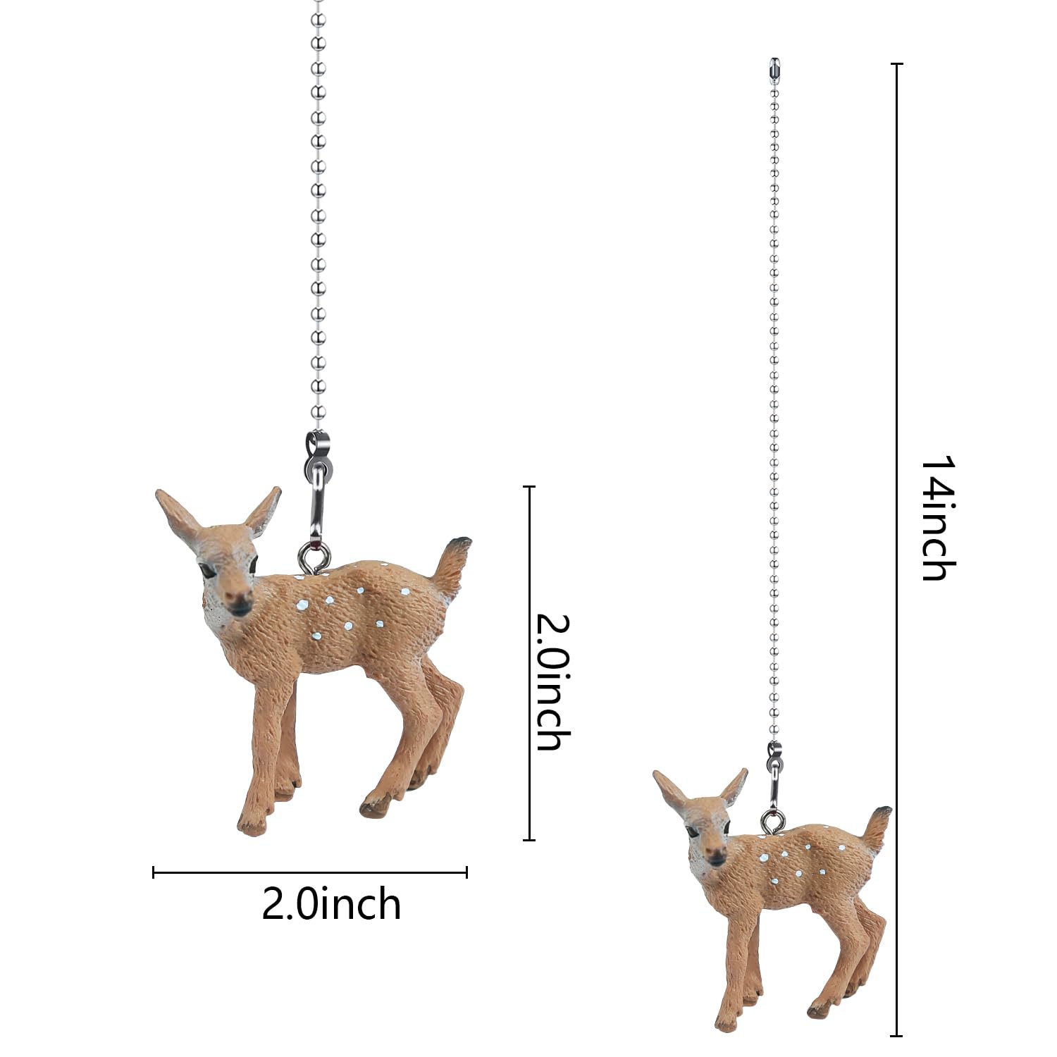 Deer Ceiling Fan Pull Chain - 12 Inch Cute Fawn Christmas Fan String Pull Charm Extension, 3mm Diameter Beaded Light Pull Chain Extender with Connector for Kids Room, Nursery & Holiday Decor