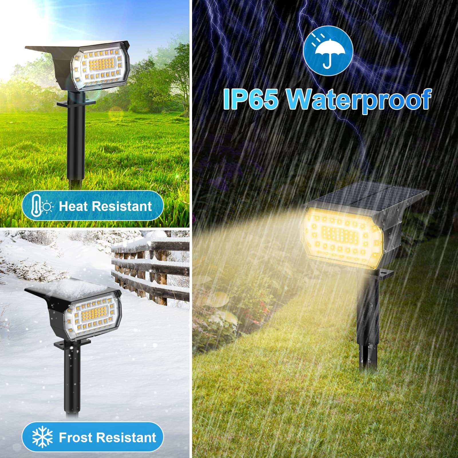 57 LED Solar Spot Lights Outdoor 10 Pack - IP65 Waterproof Solar Landscape Spotlights with 3 Modes - Warm White Solar Powered Garden Lights for Patio, Pathway, Pool & Yard Decoration (Perfect for Outdoor Lighting, Landscape Highlighting & Nighttime Safety)