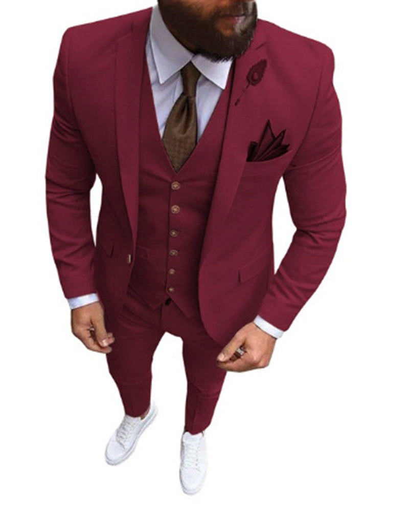 North Lapel Slim Fit 3-Piece Burgundy Prom Suit for Men | Formal Tuxedo Set with Jacket, Waistcoat & Pants | Perfect for Weddings, Proms & Black Tie Events