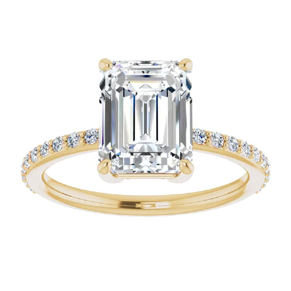 10K Solid Yellow Gold Handmade Engagement Ring - 2.0 CT Emerald Cut Moissanite Diamond Solitaire Wedding Band Set for Women - Perfect for Proposals, Anniversaries & Bridal Jewelry Gifts
