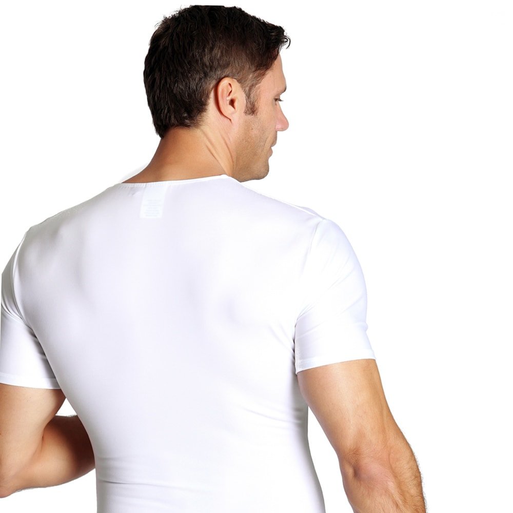 Insta Slim by I.S. PRO - Men's Slimming Compression Shirt (3 Pack) | Made in USA | Fitted Undershirt for Instant 5 Inch Waist Reduction & Back Support | Crew Neck Short Sleeve T-Shirt | Perfect for Workout, Office Wear & Everyday Comfort | Black - Large