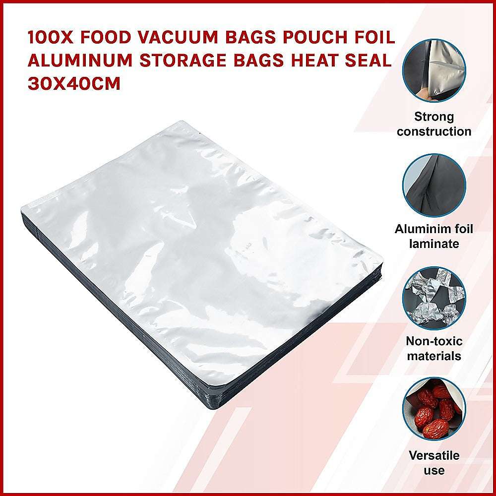 100 Pack Vacuum Sealer Bags 30x40cm - Heavy Duty Aluminum Foil Food Storage Bags for Sous Vide, Freezer, Meal Prep & Long Term Preservation | Heat Sealable & Airtight | Perfect for Vacuum Sealers & Food Preservation