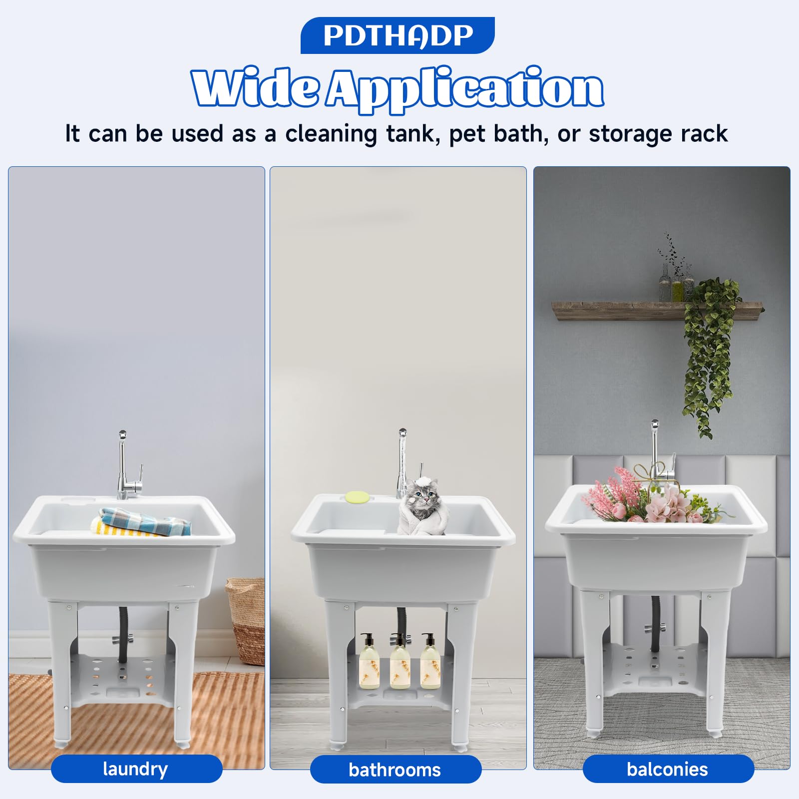 31.5 Inch Plastic Utility Sink with Washboard - Heavy Duty Laundry Tub with Hot/Cold Faucet - Freestanding Outdoor Laundry Sink for Garages, Basements & RV Use (Gray)