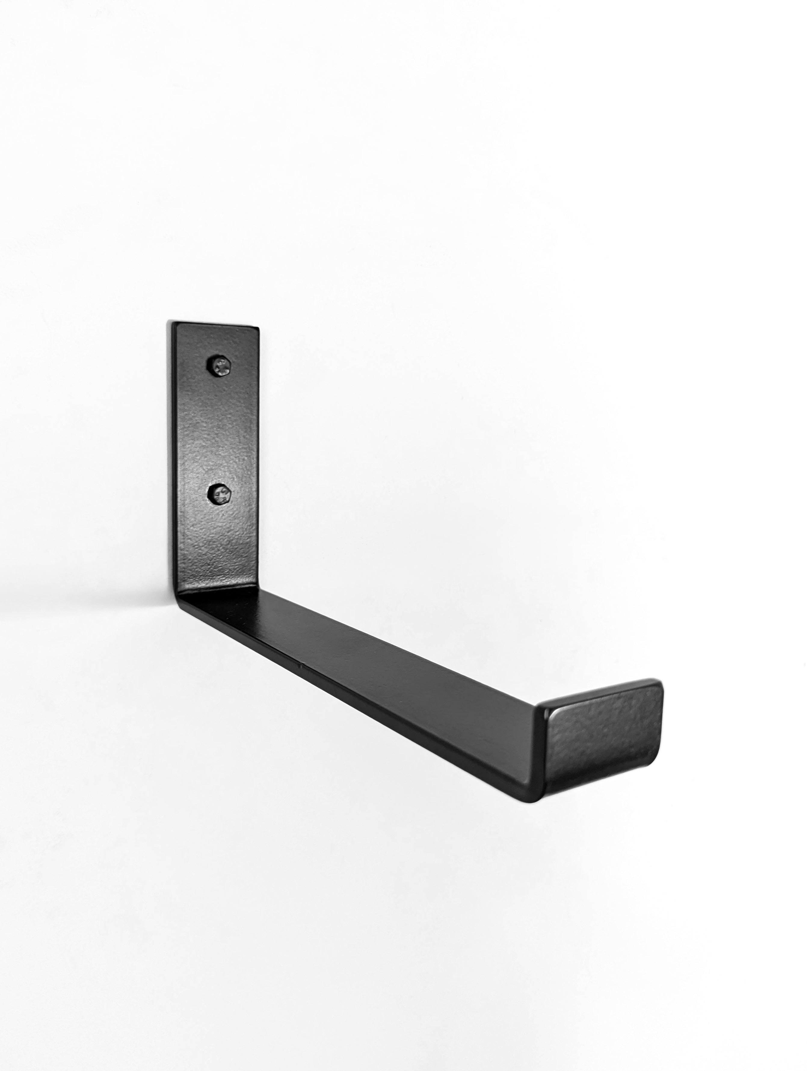 Sturdy Oak Wood Shelf with Black Steel J Brackets - Heavy Duty Floating Shelves for Living Room, Kitchen, or Office Storage