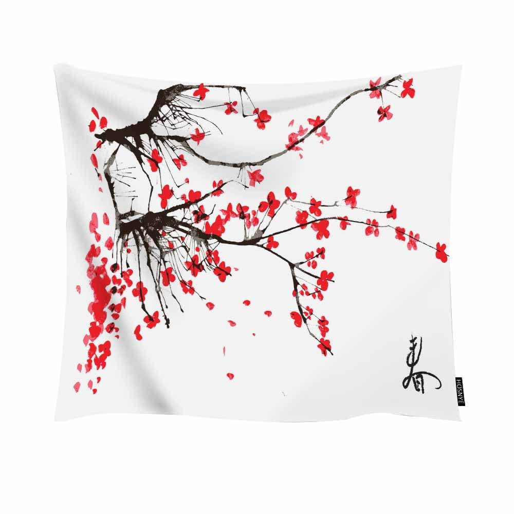 Traditional Chinese Ink Painting Plum Blossom Tapestry - 60x40 Inch Floral Wall Hanging Art for Bedroom, Living Room Decor | Perfect for Home Aesthetic, Zen Meditation Space & Asian-Inspired Interior Design