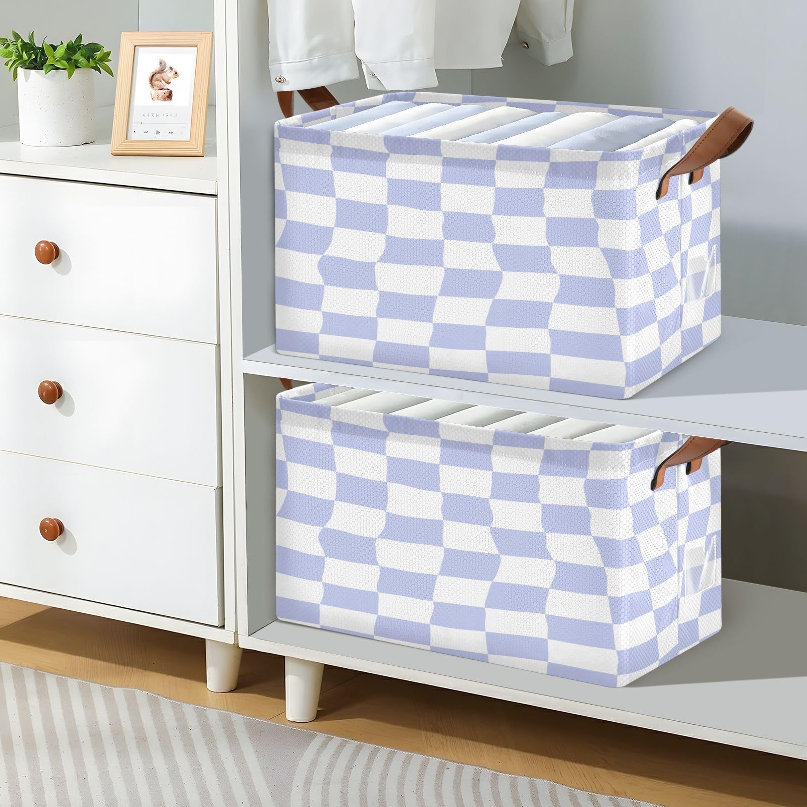 Purple Plaid Under Bed Storage Bins - Foldable Collapsible Storage Basket with Handles & Metal Frame - Closet Cabinet Organizer (2 Pack) - Perfect for Seasonal Clothes, Blankets & Toy Storage