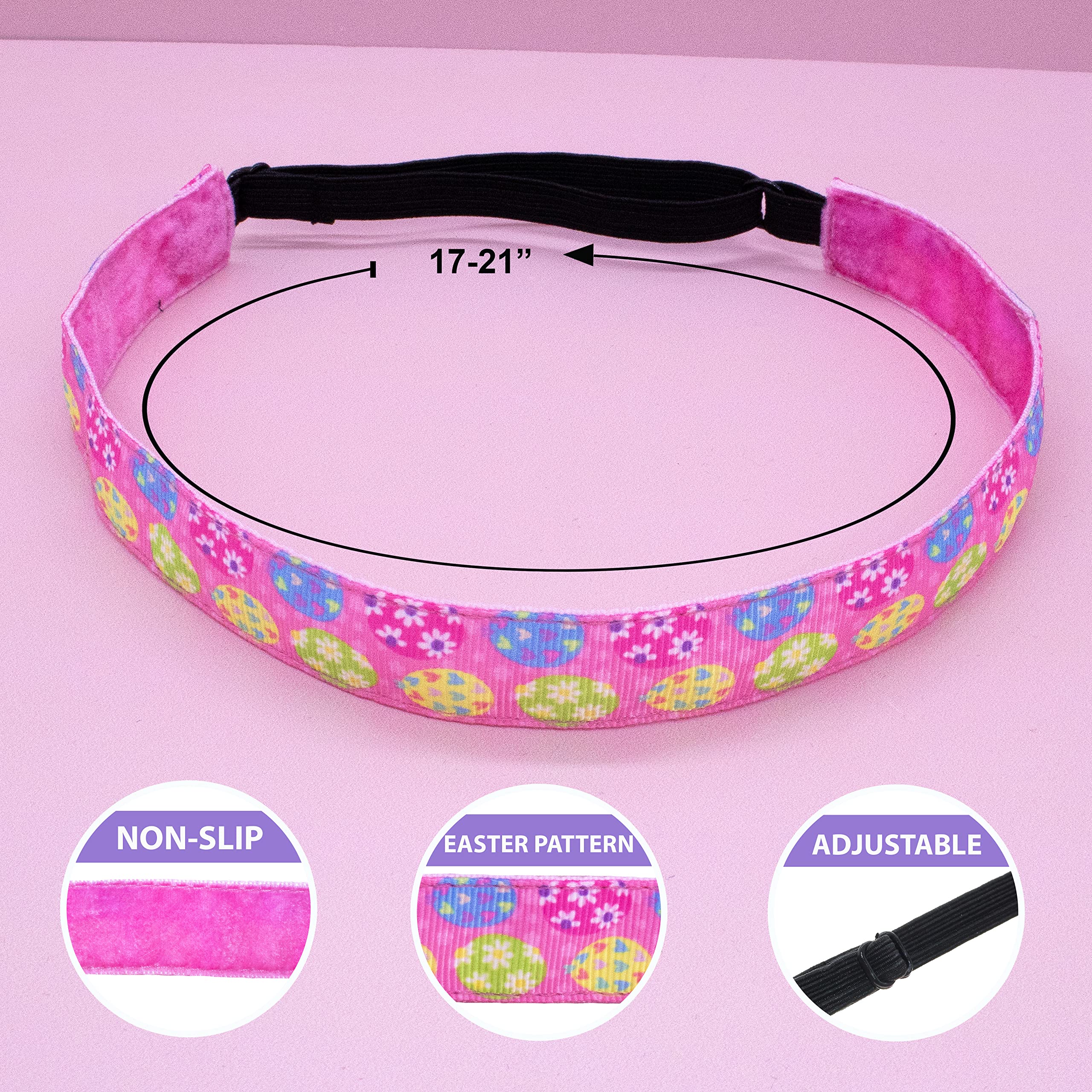 Easter Headbands for Girls - 4 Pack Adjustable No Slip Stretch Elastic Hair Bands, Thin Fabric Hair Accessories for Kids | Perfect for Easter Egg Hunts, Spring Parties & School Events