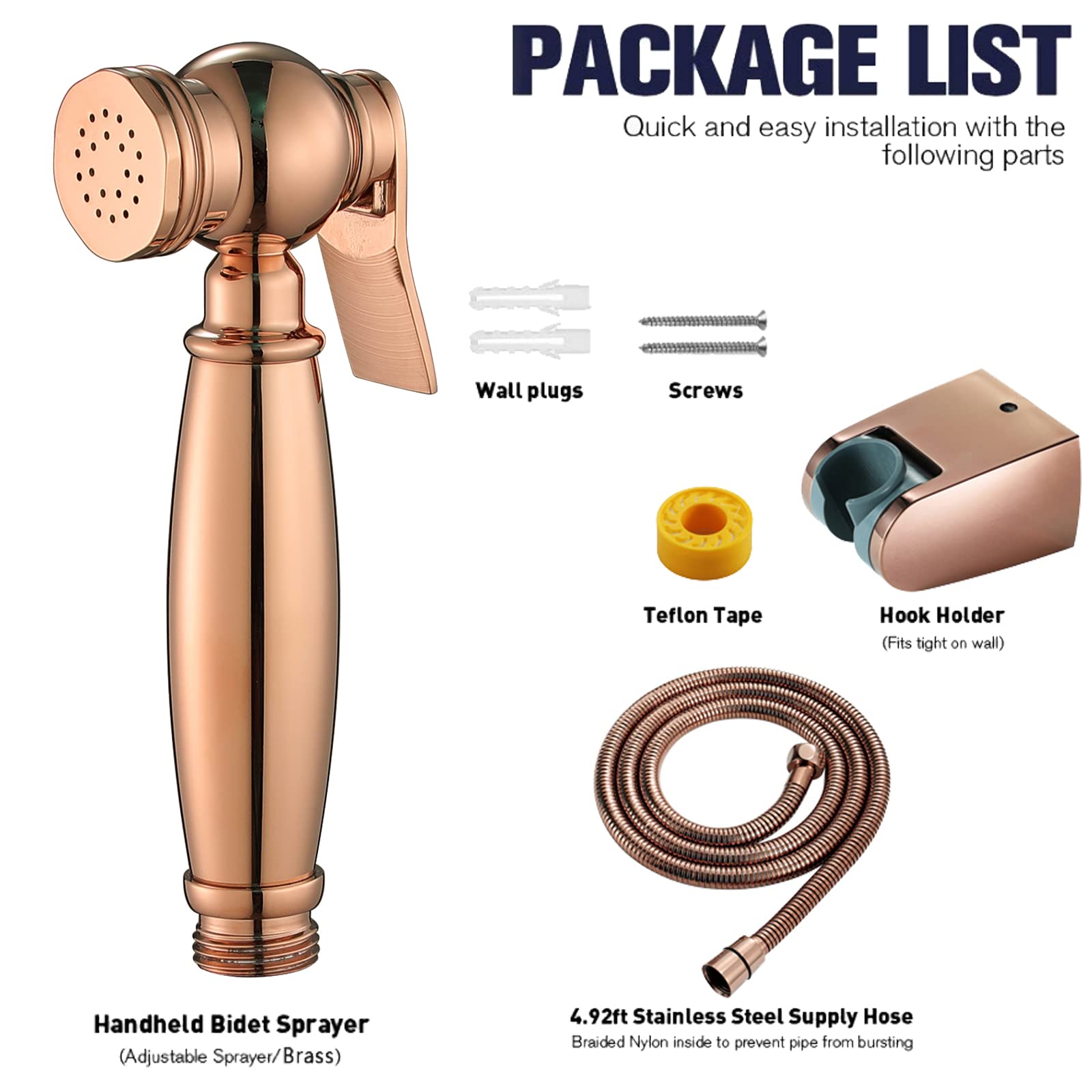 High Pressure Handheld Sprayer - Brass Nozzle Cleaner & Shower Sprayer for Pets, Garden, Car Washing | Rose Gold Finish | Perfect for Dog Bathing, Plant Watering & Outdoor Cleaning
