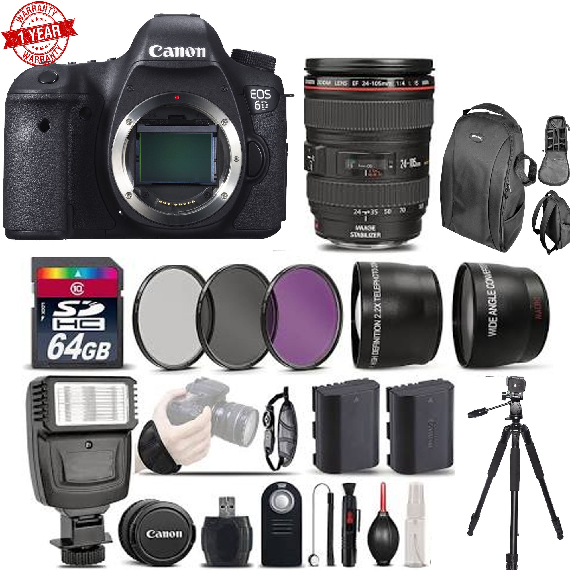 Canon EOS 6D DSLR Camera with 24-105mm f/4L Lens - Professional Full Frame Digital Camera Bundle Kit for Photography, Videography & Travel