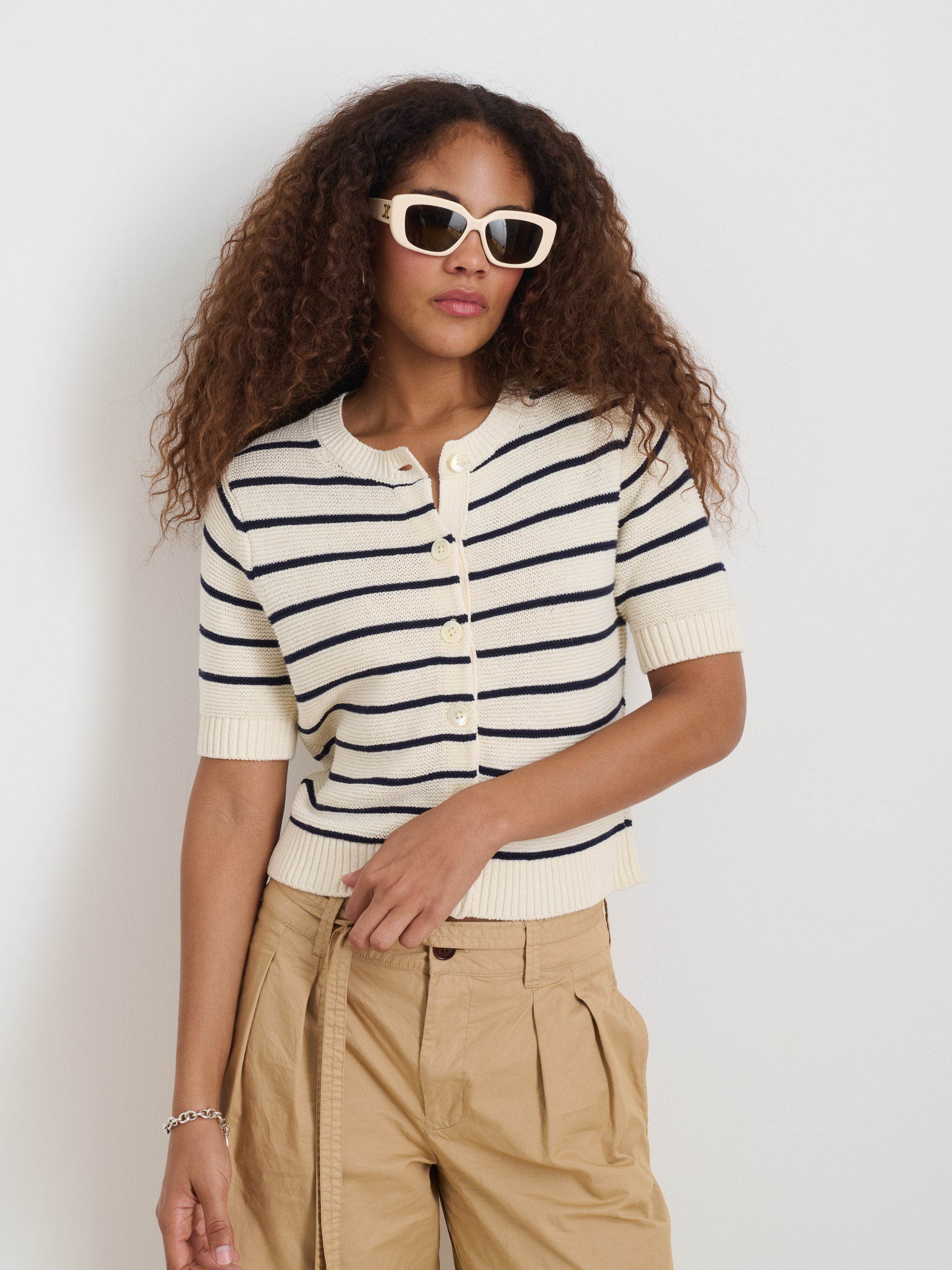 Elle Striped Sweater Women's Cotton Linen Blend Knitwear - Perfect for Fall Layering & Casual Office Wear