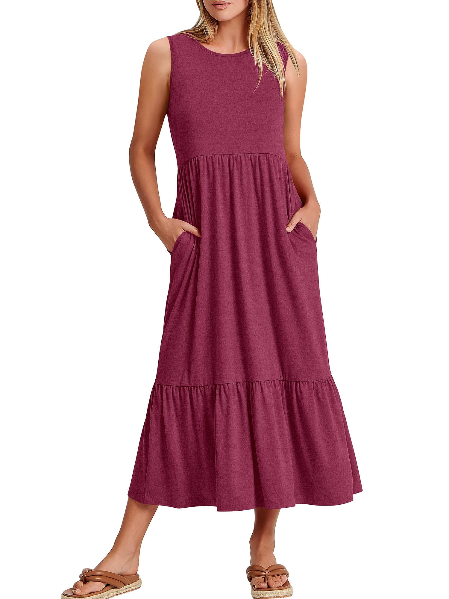 ANRABESS Women's Summer Sleeveless Crewneck Sundress - Flowy A-Line Tiered Maxi Beach Dress for Vacation, Casual Wear, and Outdoor Activities | Perfect for Beach Trips, Travel, and Summer Outings