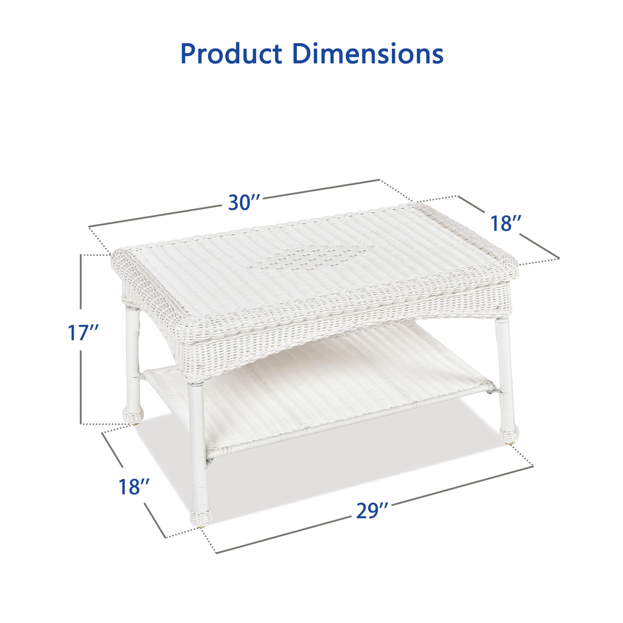 Jeco Carell White Wicker Patio Coffee Table - Outdoor Furniture for Garden, Poolside & Patio Decor