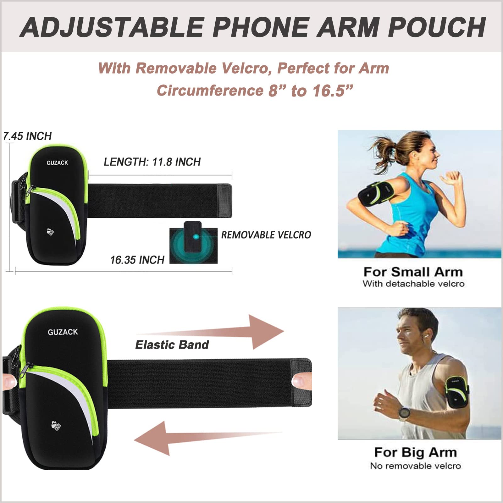 Running Armband Phone Holder - Adjustable Sports Armband Pouch for iPhone 16/15/14/13/12/11 Pro Max/XS/XR/X & Samsung Galaxy (Fits up to 6.9