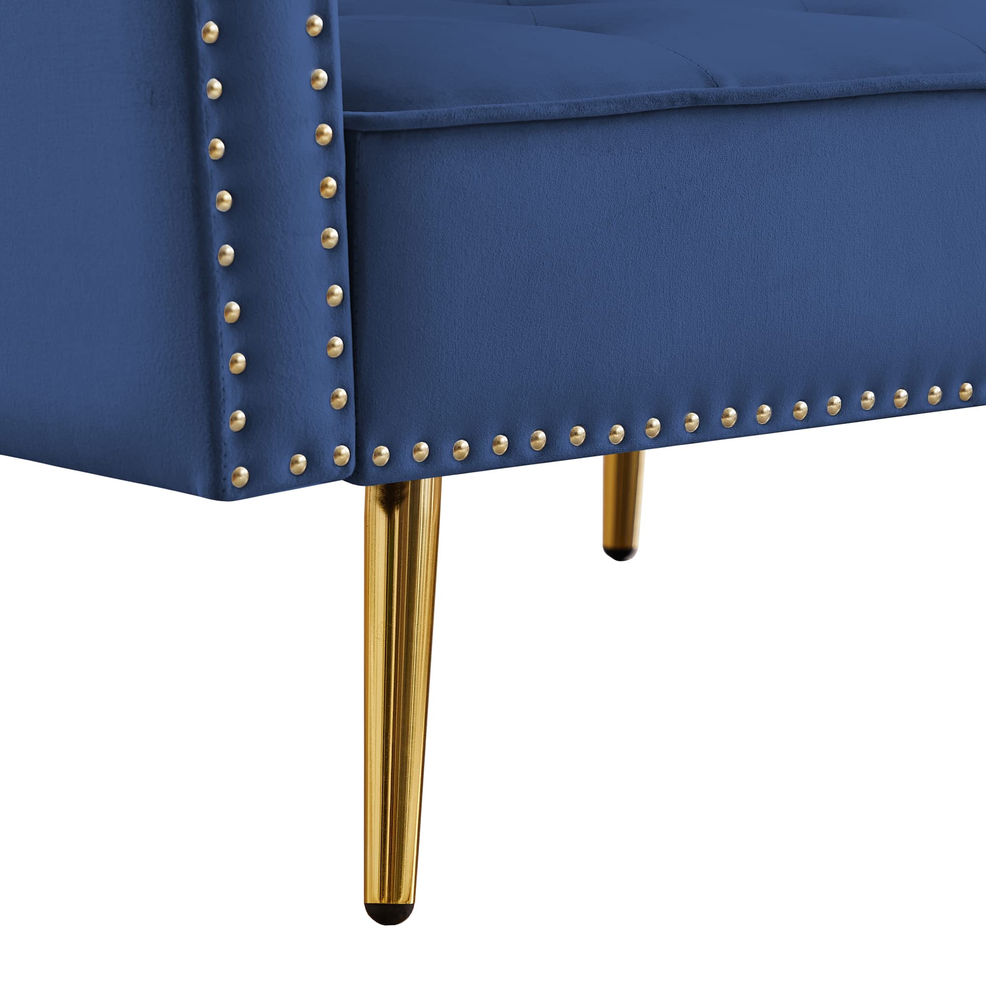 Modern Velvet Upholstered Reversible Sectional Sofa Bed - L-Shaped Convertible Couch with Movable Ottoman & Nailhead Trim for Living Room, Home Office, Small Space (Blue) | Perfect for Apartments, Guest Rooms & Lounge Areas