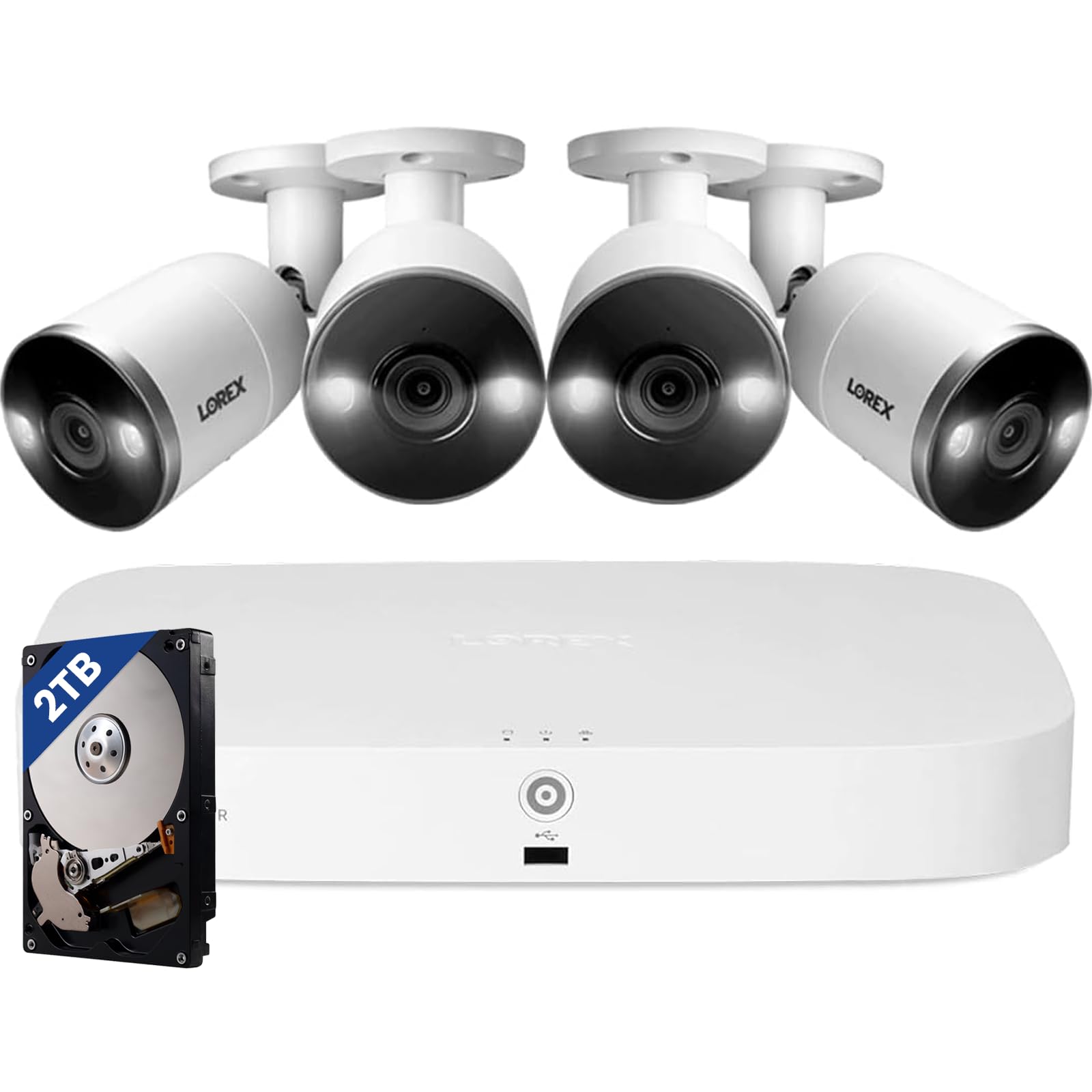 Lorex Fusion 4K 8CH PoE Security Camera System with 2TB NVR - 4 Metal Outdoor Weatherproof Surveillance Cameras, Motion Detection, Two-Way Audio, Color Night Vision - Ideal for Home, Business & Property Security Monitoring