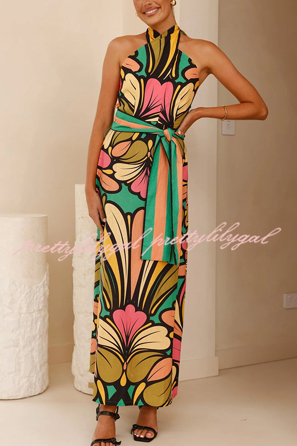 Stylish Floral Print Halter Neck Tie Backless Maxi Dress for Women | Perfect for Beach Vacations, Summer Parties & Holiday Getaways