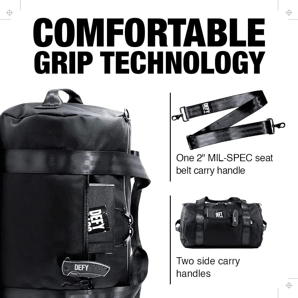 DEFY VerBockel Roll Top Backpack 2.0 - Waterproof 28-40L Travel Backpack for Men with Laptop Sleeve | Durable Ballistic Nylon Daypack for Hiking, Commuting & Business Travel | Black Utility Backpack