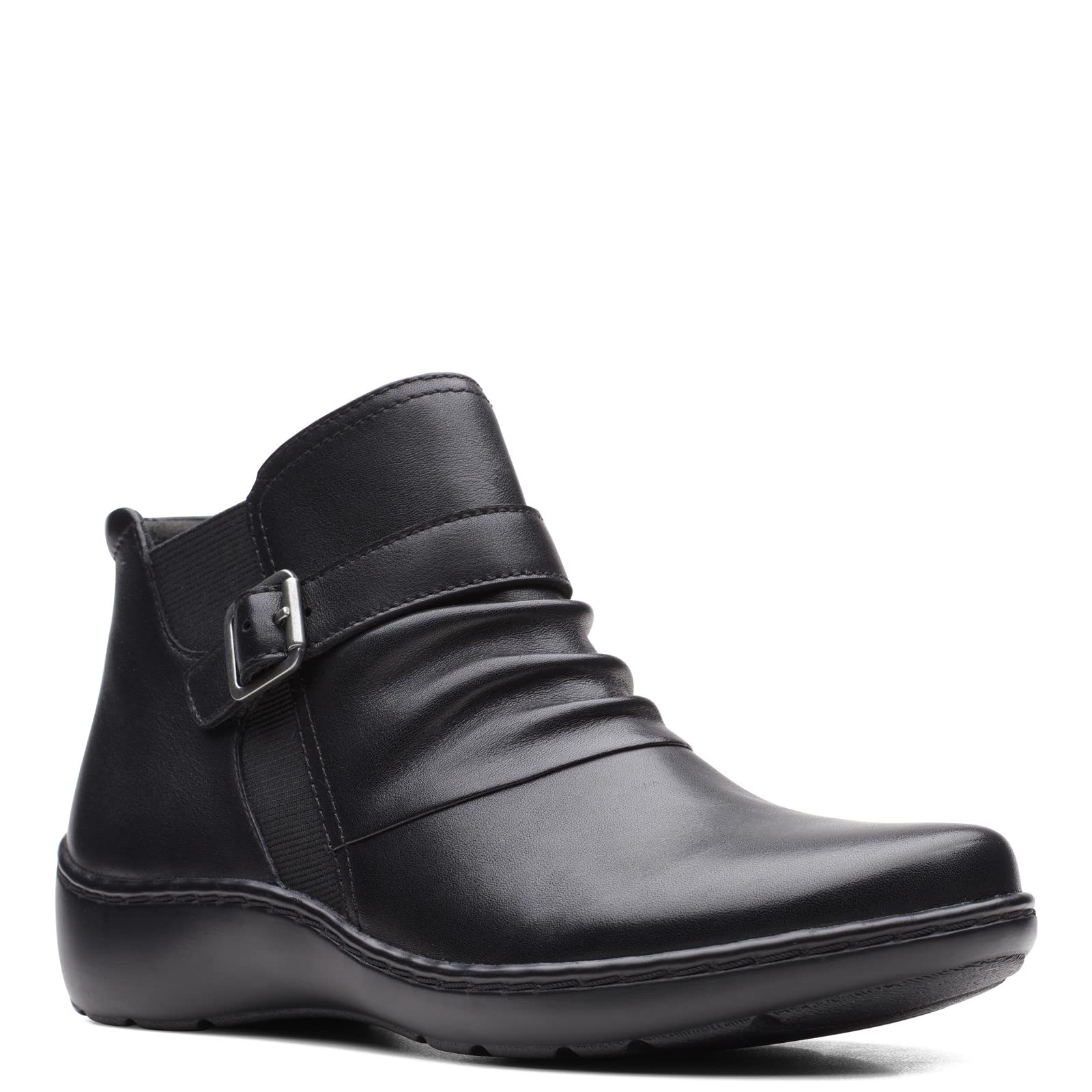 Clarks Women's Cora Rouched Ankle Boot - Comfortable & Stylish Leather Booties for Fall & Winter | Perfect for Office, Date Night & Casual Outfits