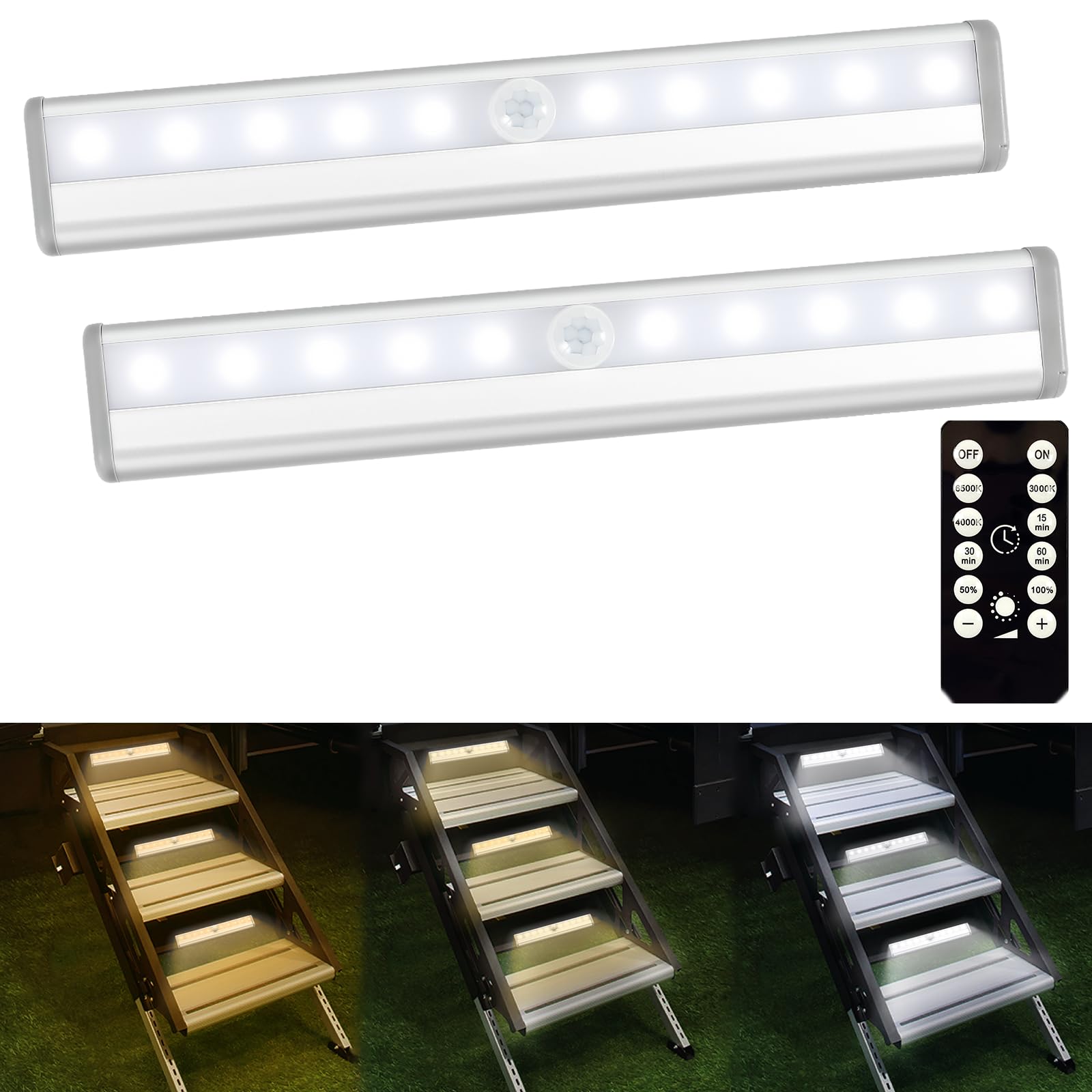 Motion Sensor RV Step Lights - 20 LED Magnetic Night Light for Camper, Motorhome & Trailers (2 Pack) - Perfect for Safe Nighttime Entry/Exit