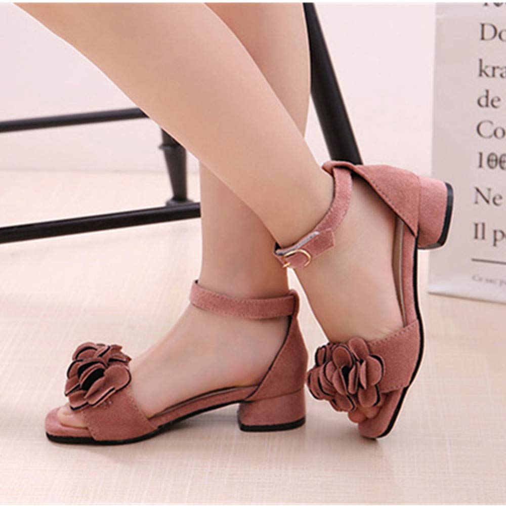 BININBOX Little Big Girls Flower Princess Sandals - Middle High Heel Dress Shoes for Kids, Platform Sandals for Special Occasions & Party Wear