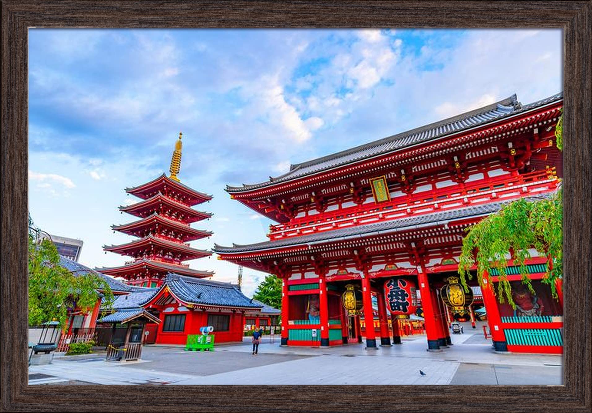 Tokyo Japan Traditional Architecture Giclee Art Print - 24x16 Gallery Framed in Espresso Wood - Perfect for Living Room, Office & Home Decor