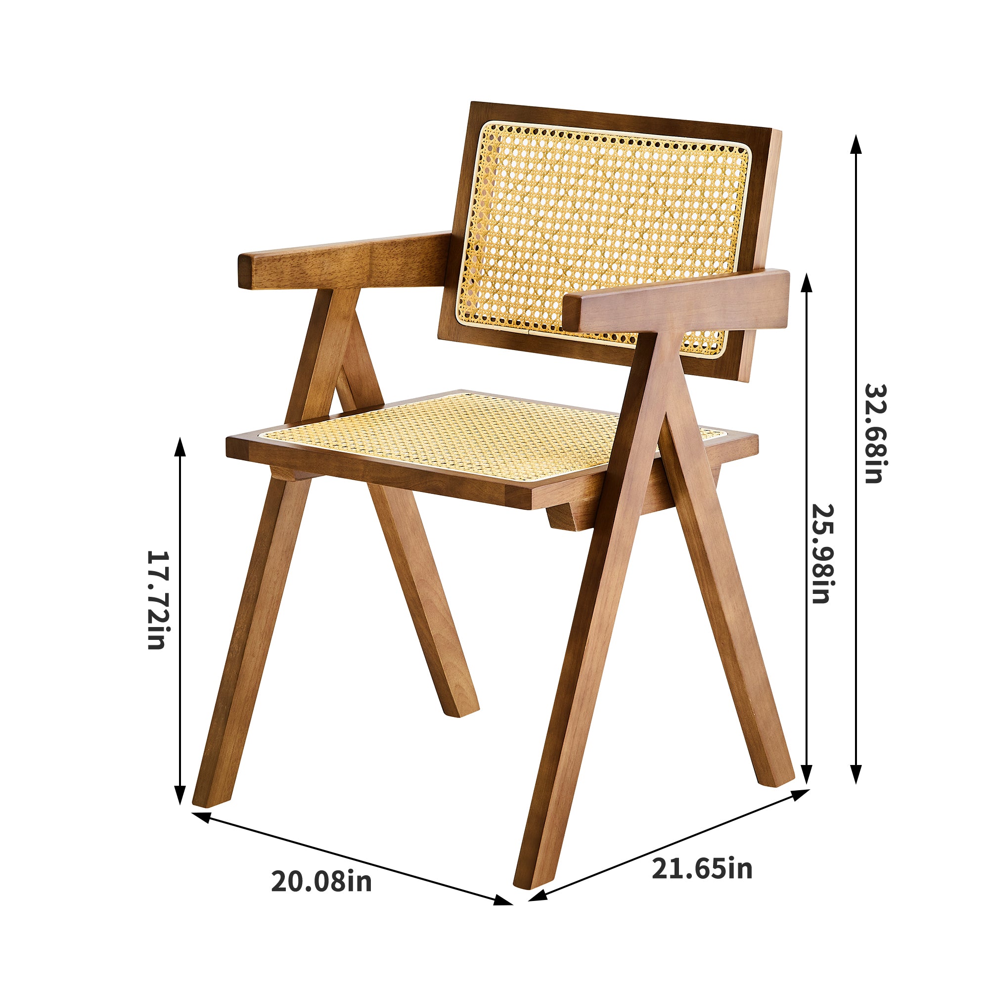 Solid Wood Dining Chairs with Armrests - Natural Rubber Wood & Rattan Woven Design for Kitchen, Dining Room, or Outdoor Patio