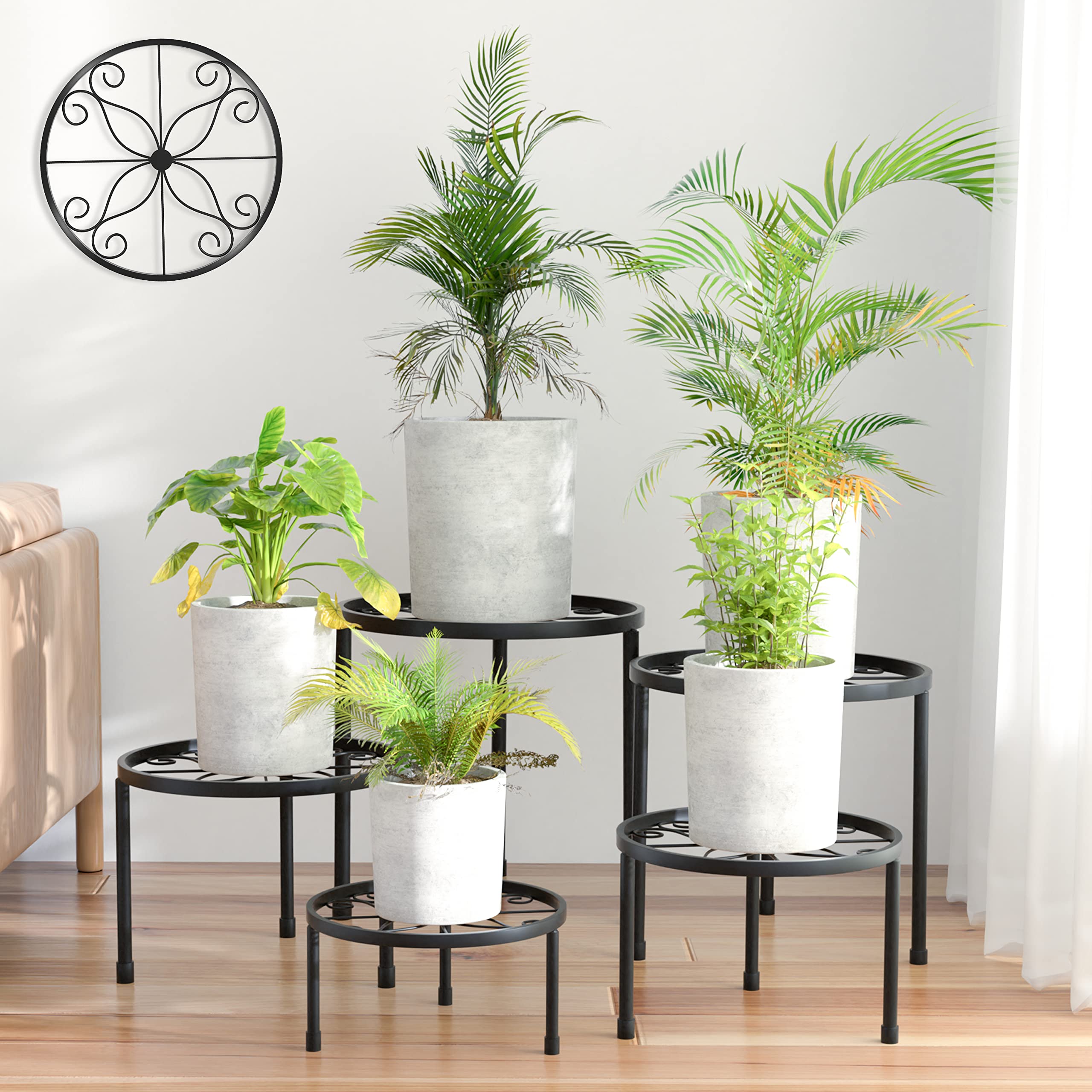 5-Pack Heavy Duty Metal Plant Stands - Rust-Resistant Iron Flower Pot Shelf for Indoor & Outdoor Plants - Perfect for Home, Garden, and Patio Decor (Black)