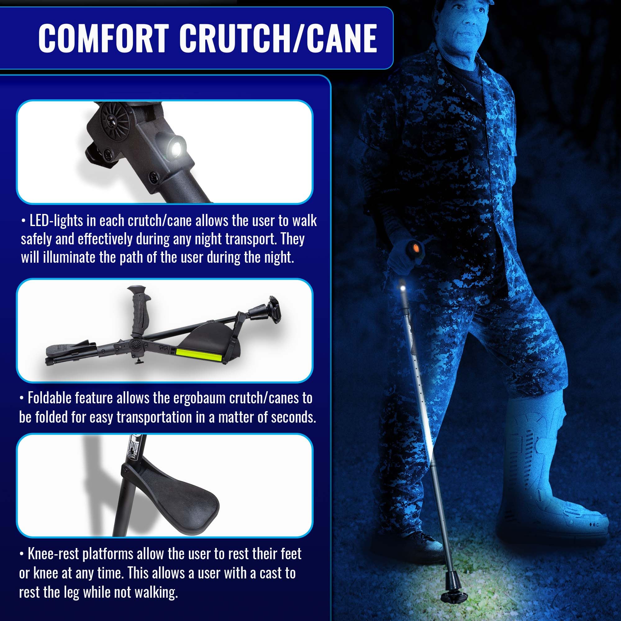 New Generation Ergobaum Perfect Cane - Ergonomic Crutch & Walking Cane for Extra Balance & Support (Single Unit) | Ideal for Seniors, Injury Recovery & Mobility Assistance