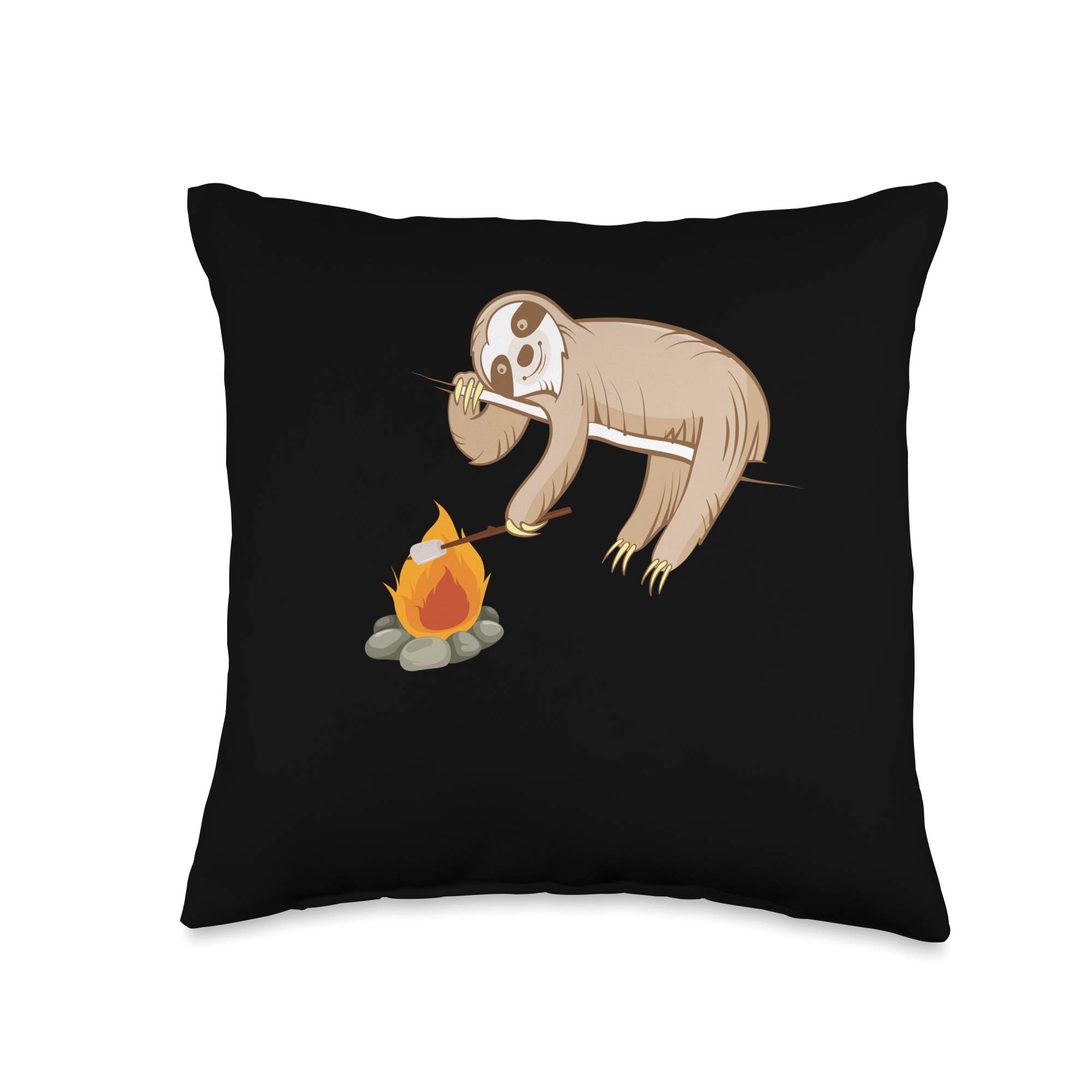 Sloth Camping Throw Pillow - 16x16 Inch Multicolor Cushion with Campfire & Marshmallow Design - Perfect for Outdoor Adventures, Cozy Home Decor, and Gift Ideas