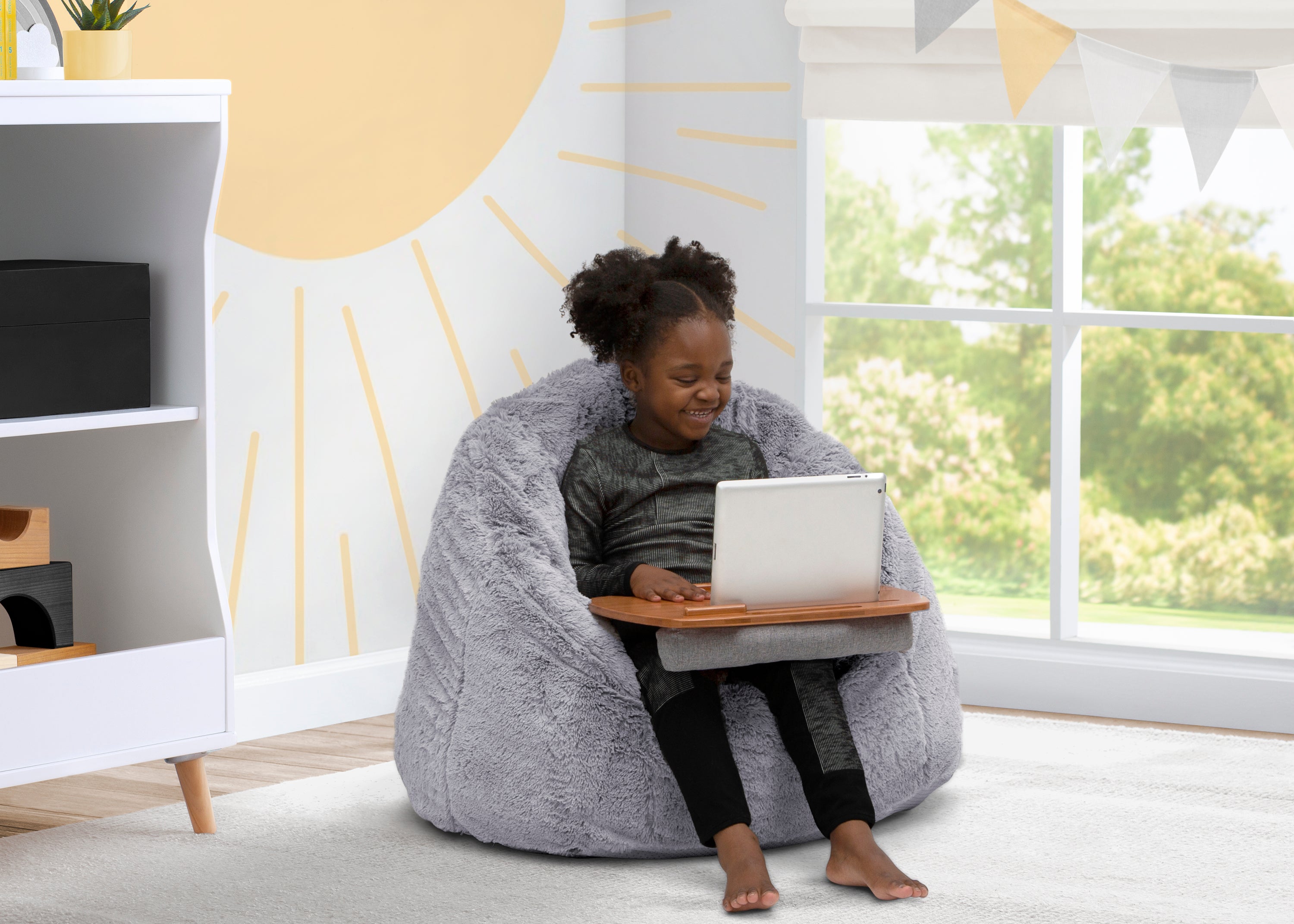 Cozy Fluffy Chair with Bamboo Lap Desk Set - Perfect for Reading, Working & Relaxing at Home or Office