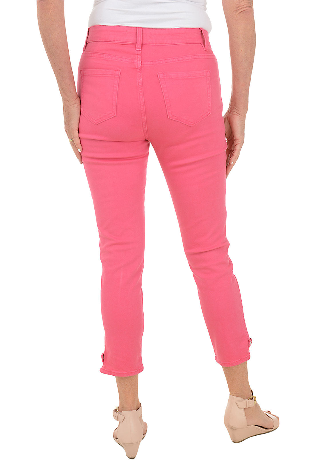 Women's Snap Button Hem Denim Twill Crop Pants - High Waisted Stretch Skinny Jeans for Casual Outfits & Streetwear Fashion