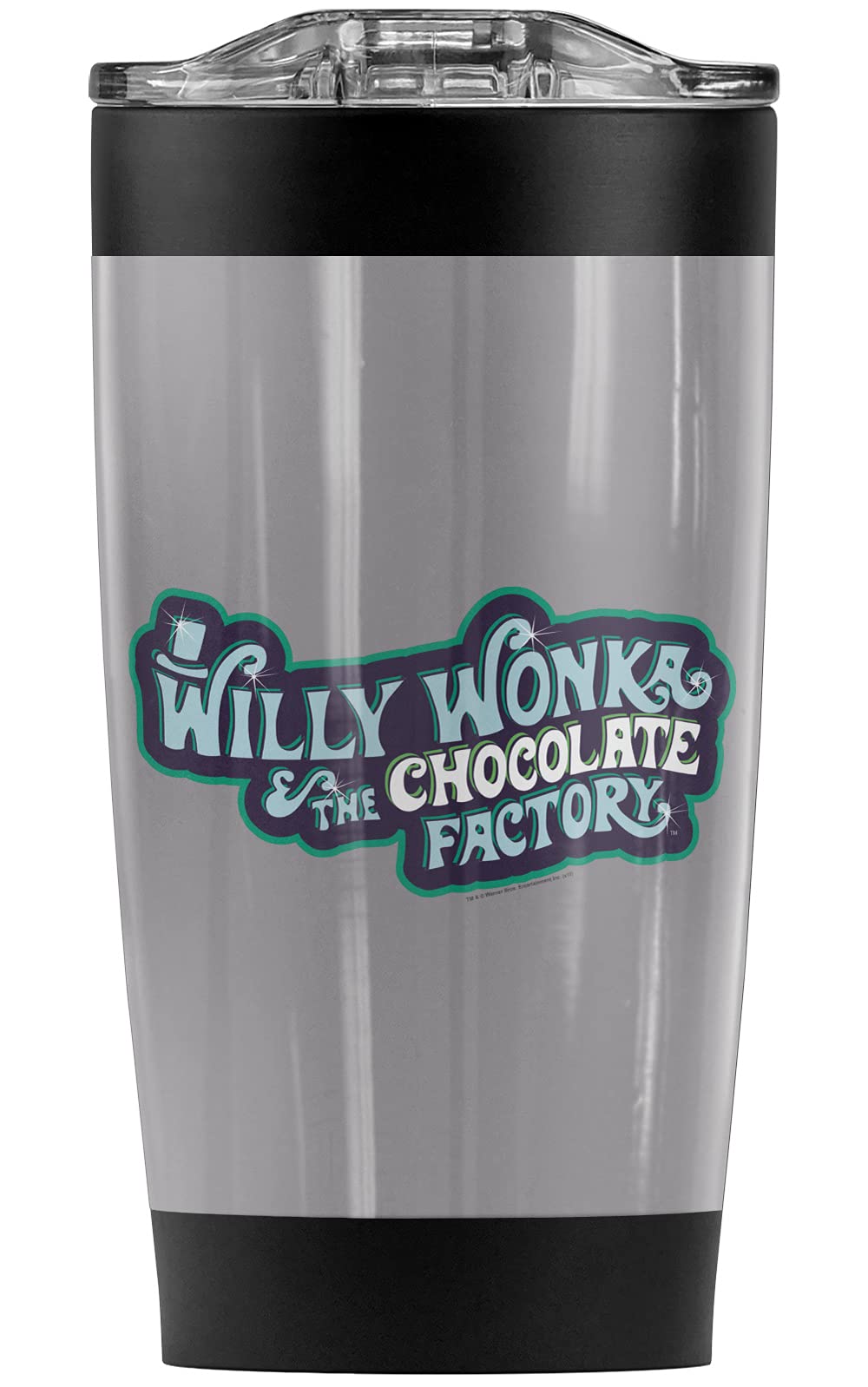 Willy Wonka and the Chocolate Factory Blue Logo 20oz Stainless Steel Tumbler - Vacuum Insulated Double Wall Coffee Travel Mug with Leakproof Sliding Lid - Keeps Hot & Cold Beverages Perfect Temperature - Ideal for Office, Commuting, Camping and Gifts