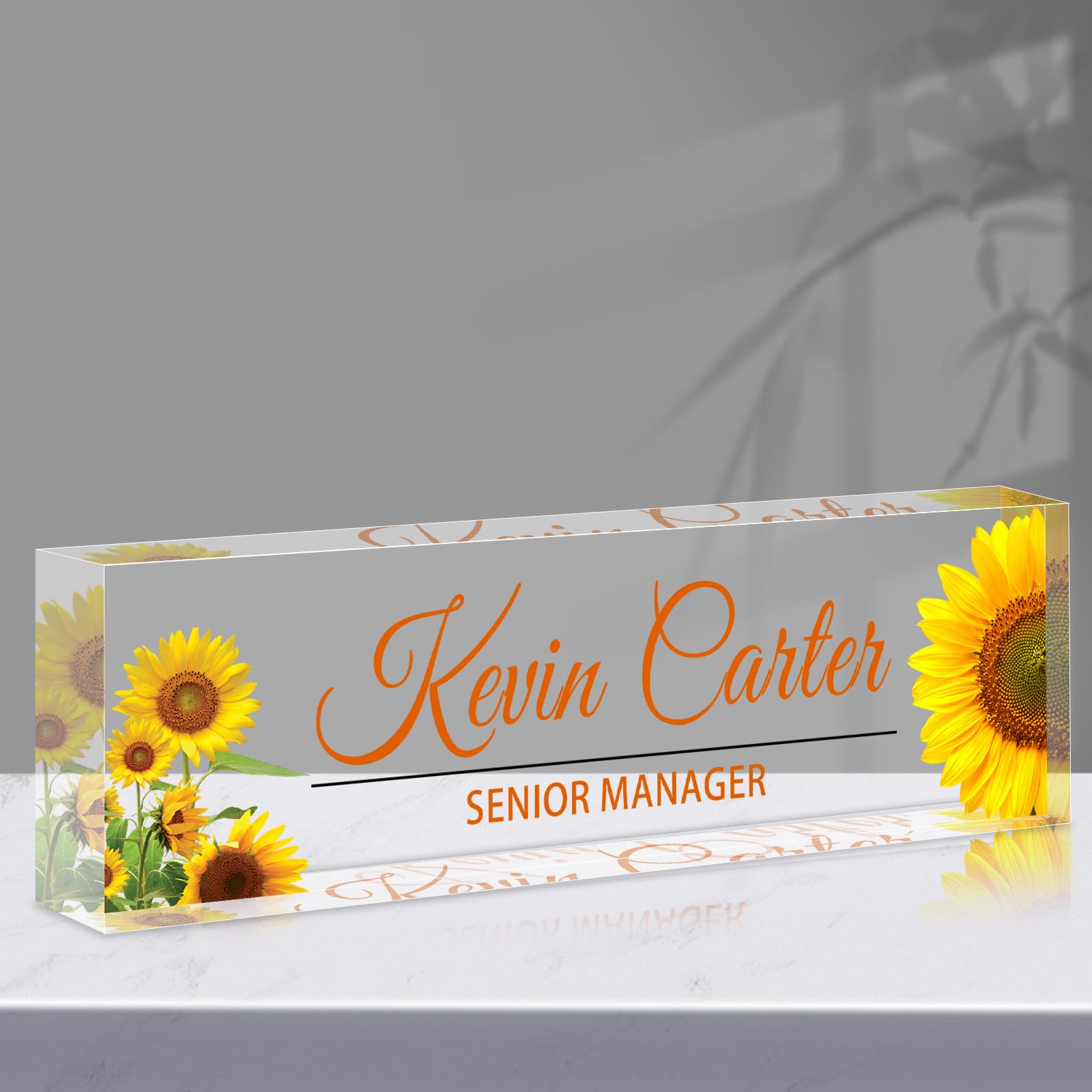 Custom Acrylic Desk Name Plate - Personalized Office Sign for Employee Appreciation Gifts, Funny Desk Decor for Boss, Nurse, Teacher - Perfect for Workplace, Home Office & Professional Settings (Flower A6 Design)