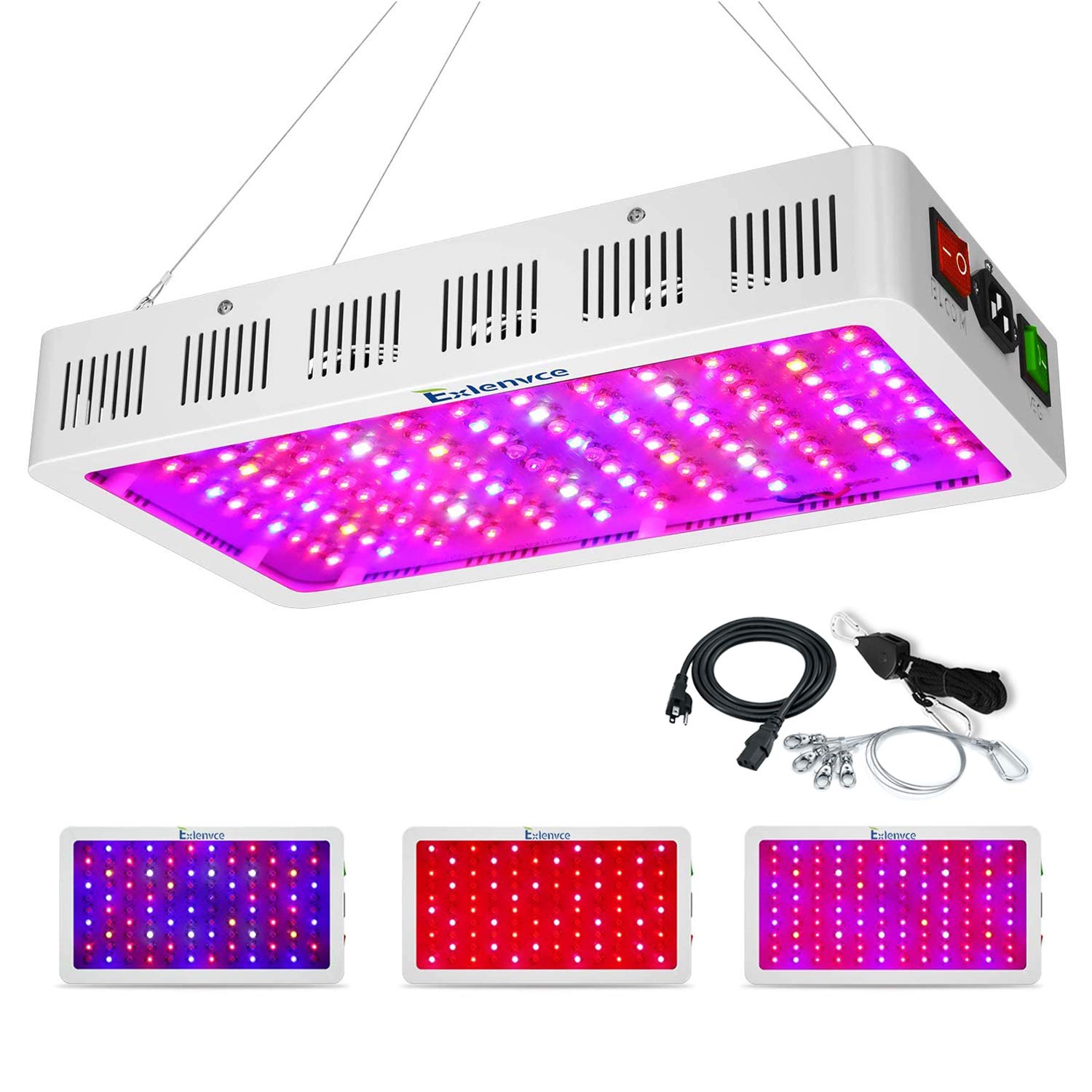 EXLENVCE 1500W 1200W Full Spectrum LED Grow Light for Indoor Plants - Daisy Chain Function, Triple-Chip 15W LEDs - Ideal for Hydroponics, Greenhouse, Veg & Flower Growth