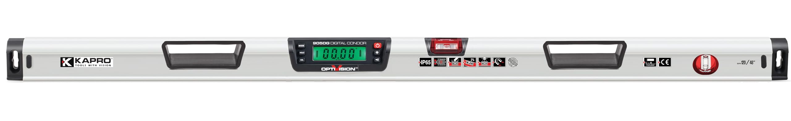 Kapro 905 Digital Condor IP65 Magnetic Digital Level with Optivision - Visual & Audible Slope Indicator, False Zero Mode, Large Display, 180° Invertible Readout - 48 Inch - Perfect for Construction, Woodworking, and DIY Projects